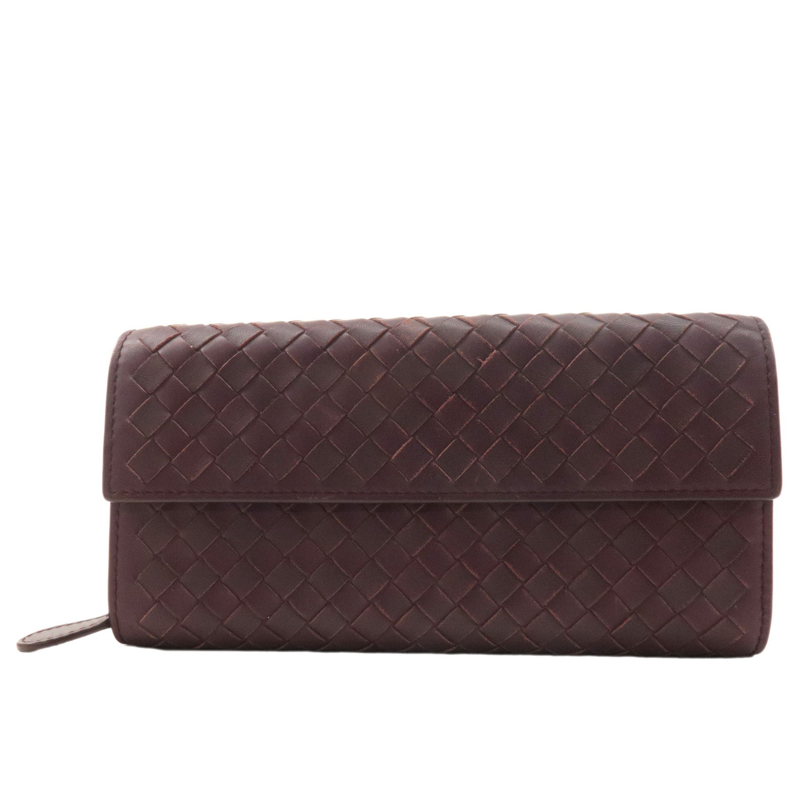 BOTTEGA VENETA Intrecciato Leather Bi-fold Long Wallet Wine Red