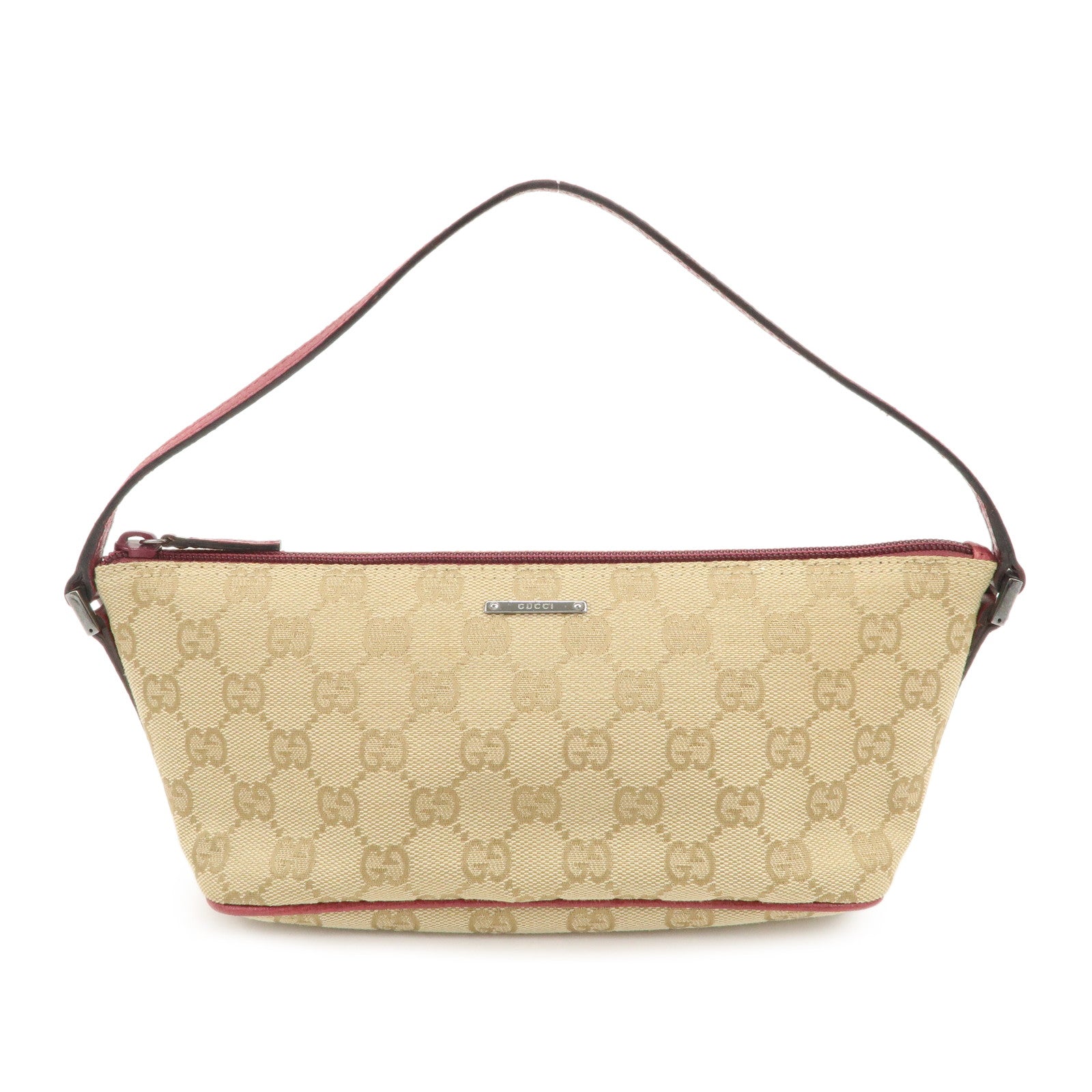 GUCCI-Boat-Bag-GG-Canvas-Leather-Bag-Hand-Bag-Pouch-7198