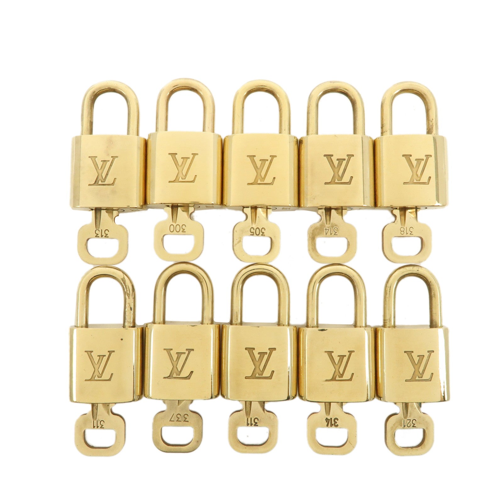 Louis-Vuitton-Set-of-10-Lock-&-Key-Cadena-Key-Lock-Metal-Gold