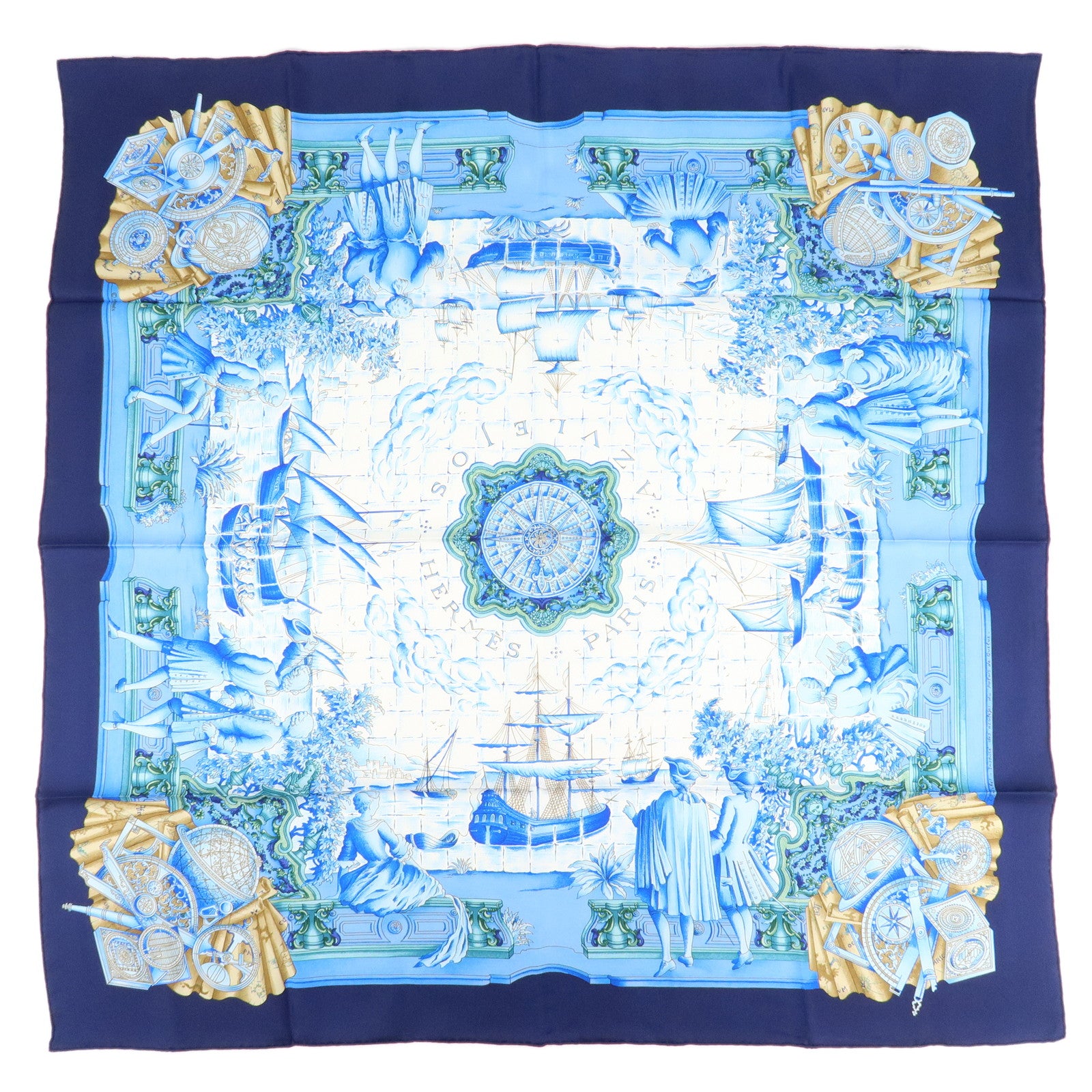 HERMES-Silk-100%-Carre-90-Scarf-AZVLEJOS-Blue