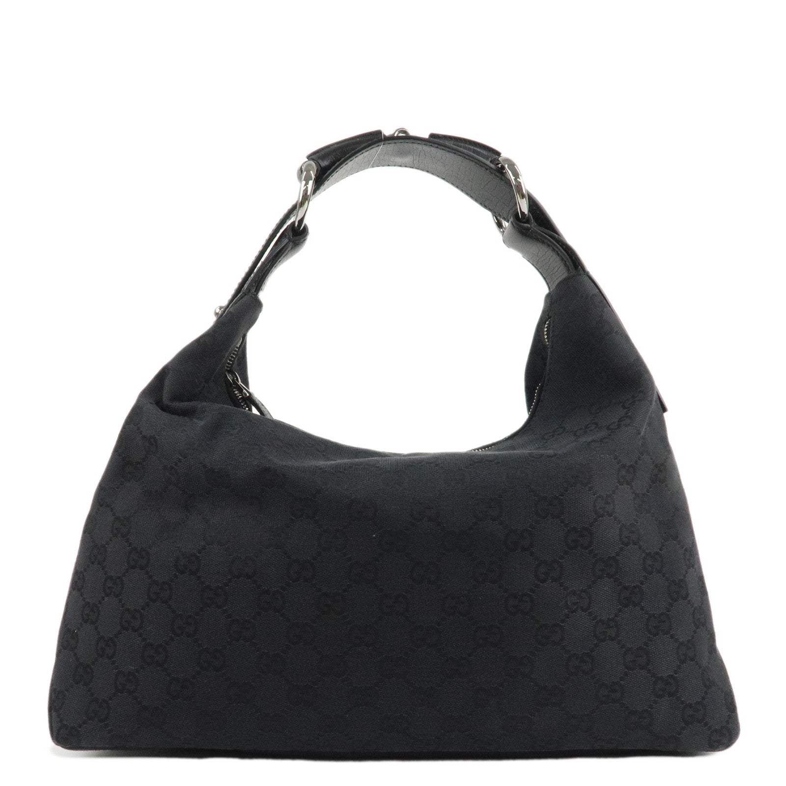 GUCCI-Horsebit-GG-Canvas-Leather-Shoulder-Bag-115867