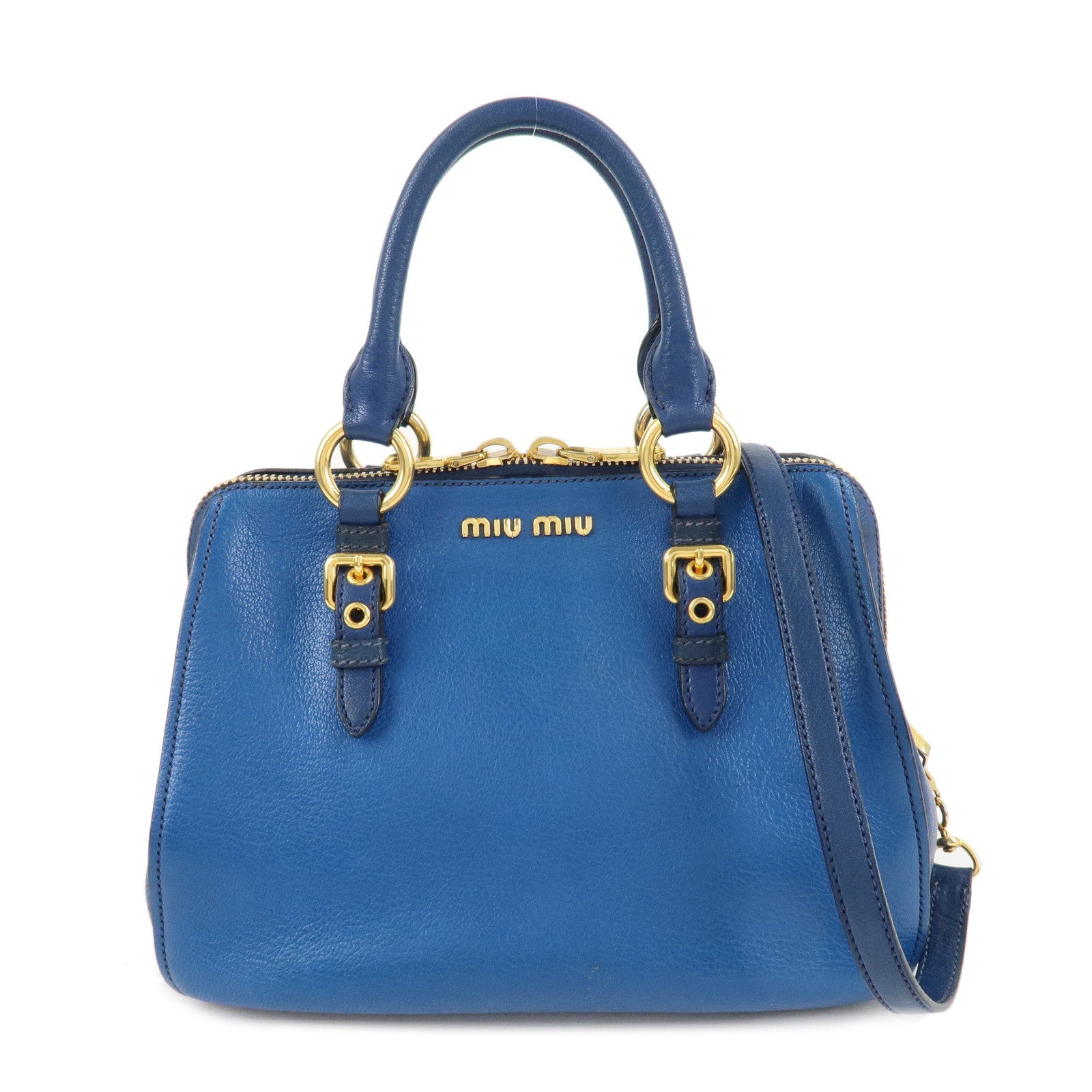 MIU-MIU-Leather-2Way-Shoulder-Bag-Hand-Bag-Blue-Gold-HDW