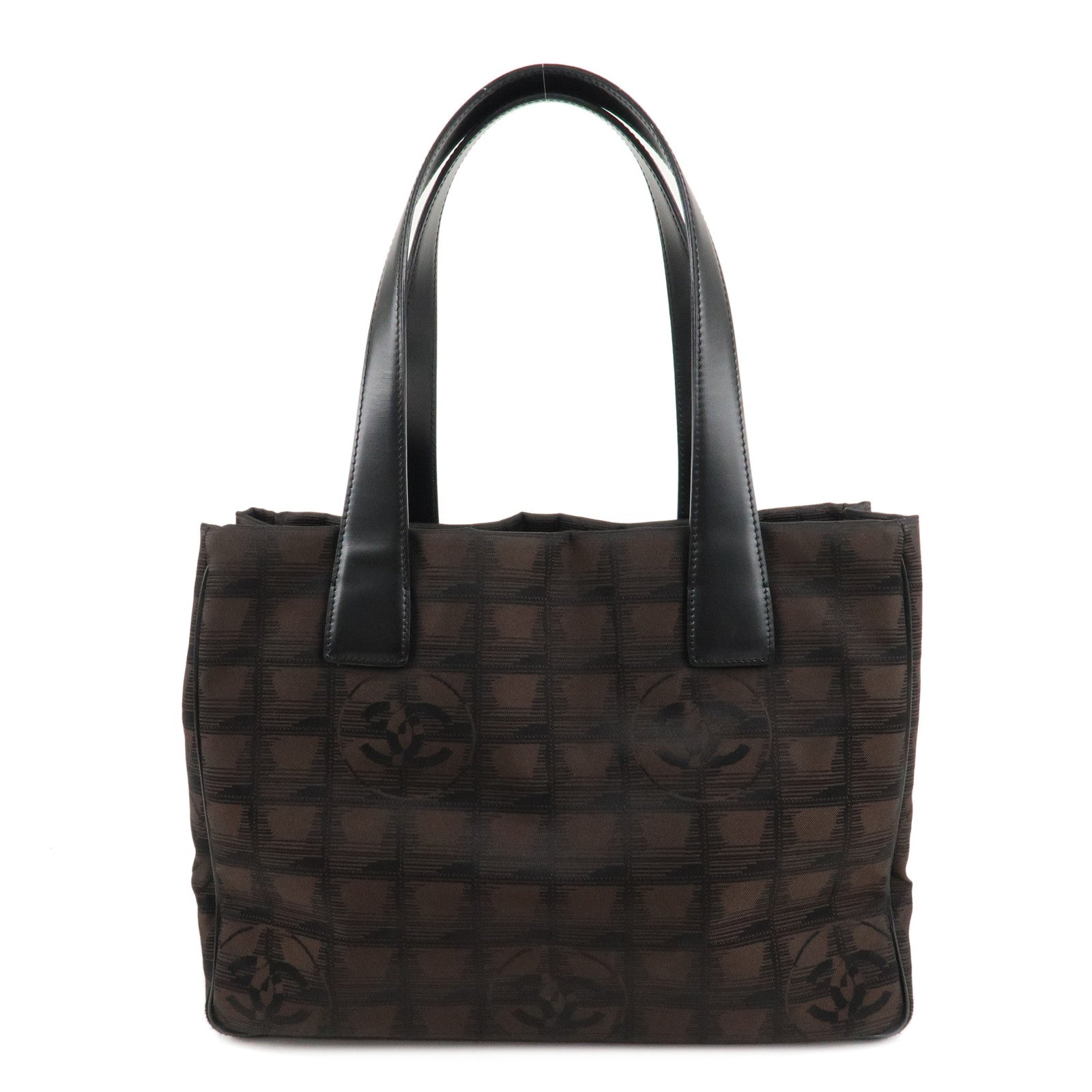 CHANEL-New-Travel-Line-Nylon-Jacquard-Leather-Tote-PM-Brown-A20457