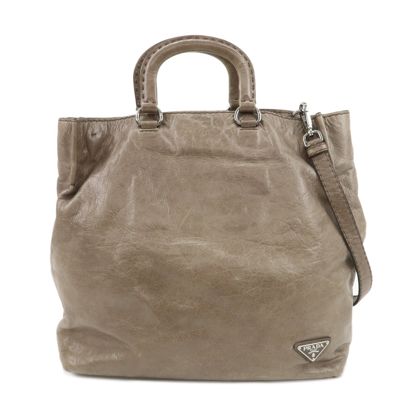 PRADA-Logo-Leather-2Way-Bag-Tote-Bag-Shoulder-Bag-Beige-BR4617