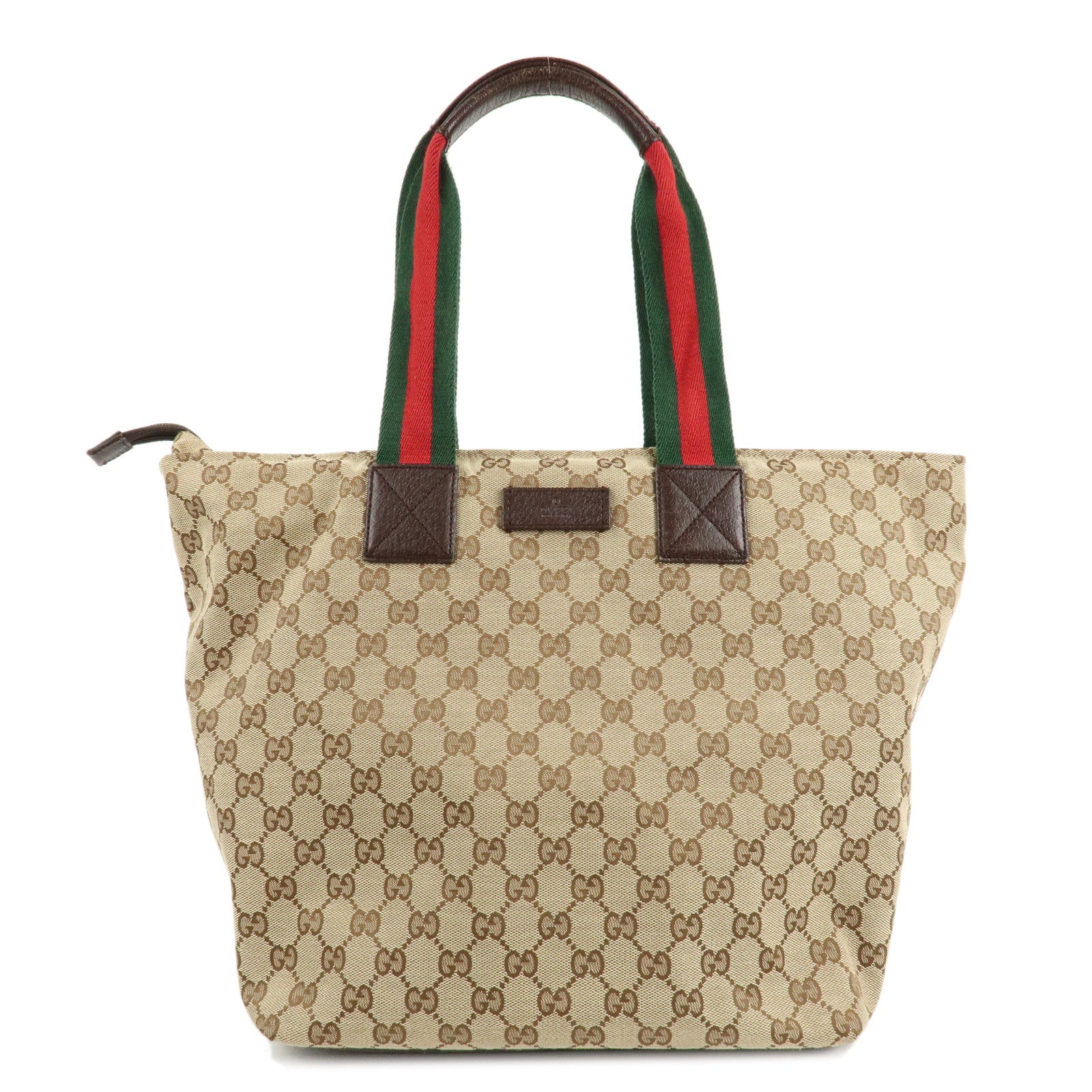 GUCCI-Sherry-GG-Canvas-Leather-Tote-Bag-Beige-Brown-131231