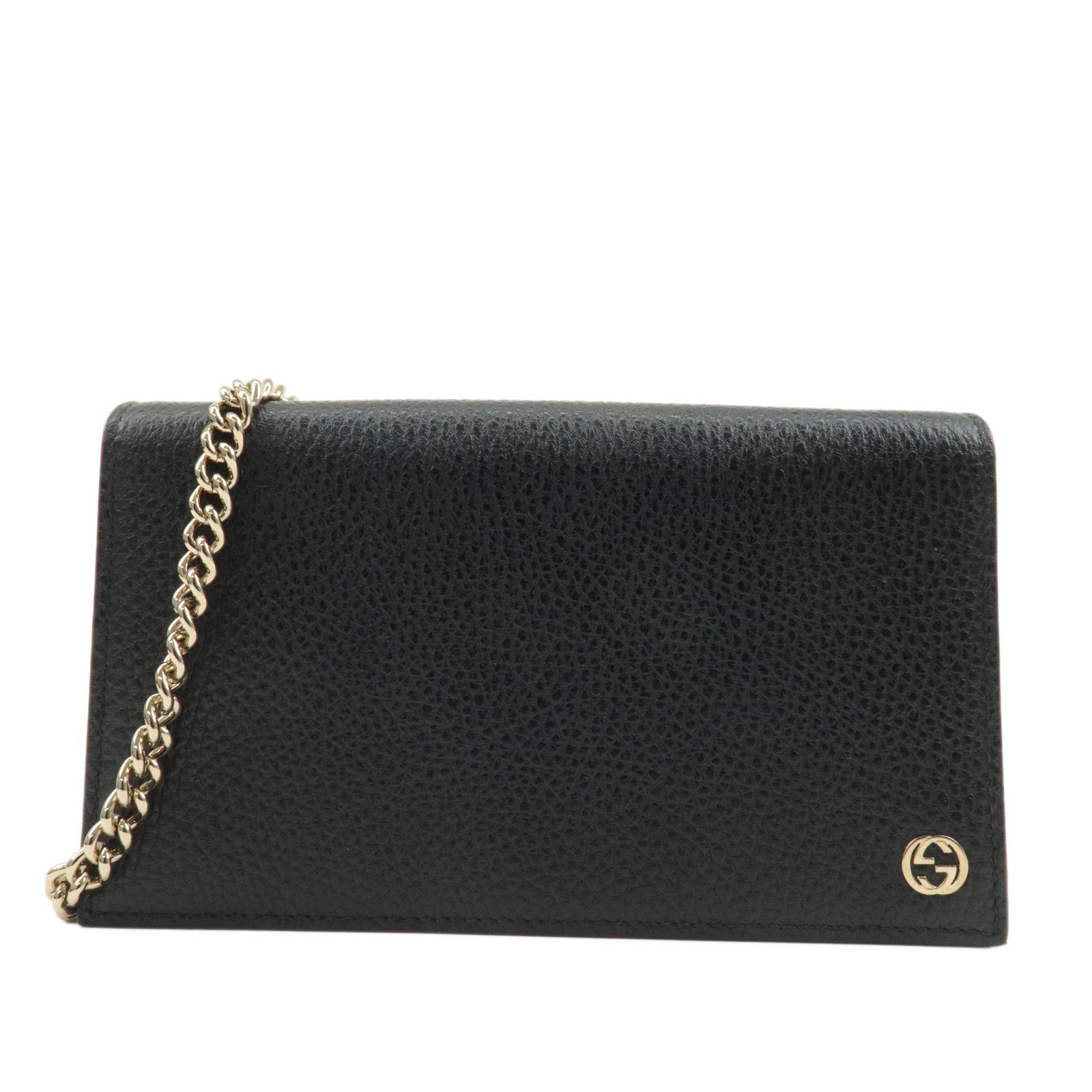 GUCCI Interlocking G Leather Chain Wallet Black 466506