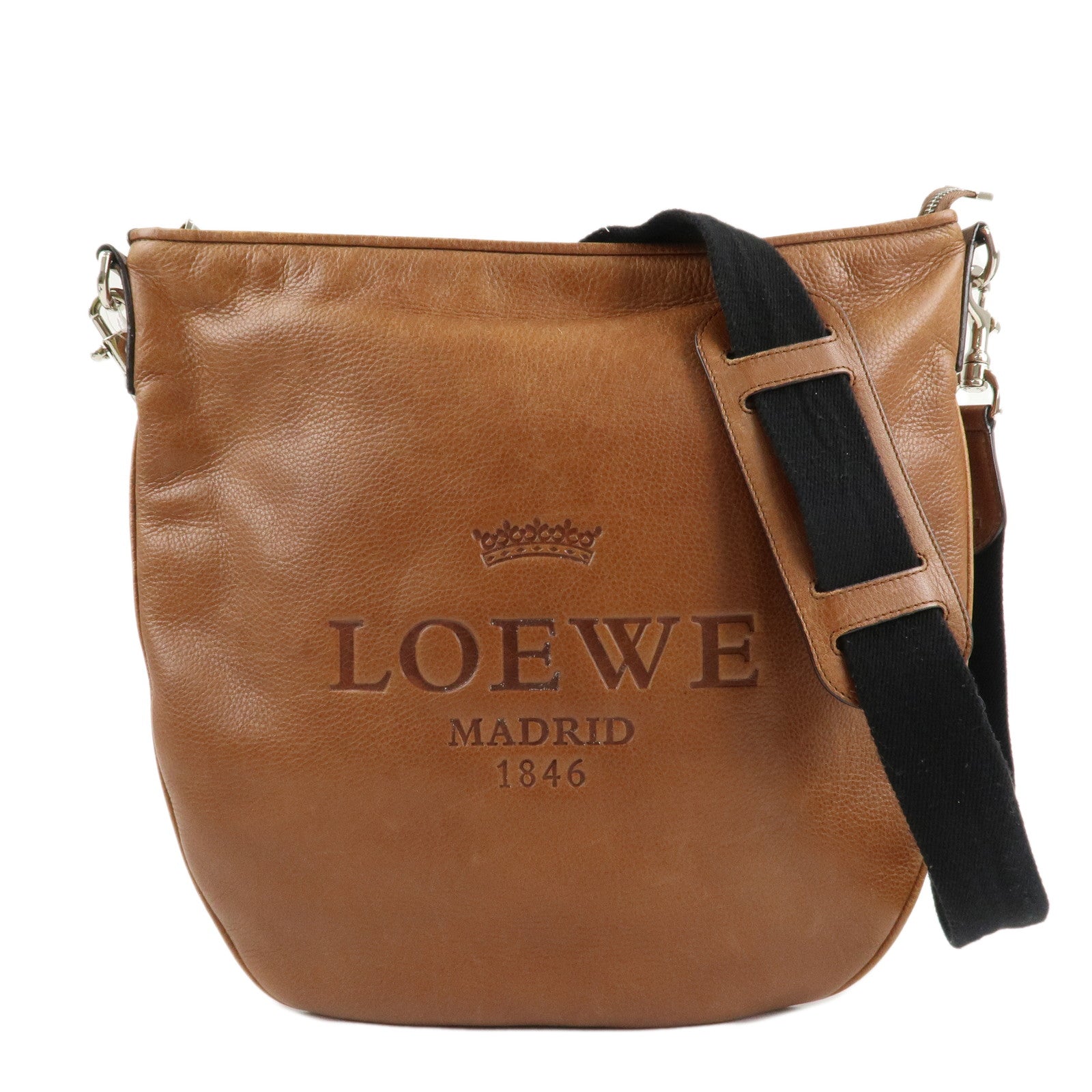 LOEWE-Leather-Shoulder-Bag-Cross-Body-Bag-Brown-Black-Silver-HDW