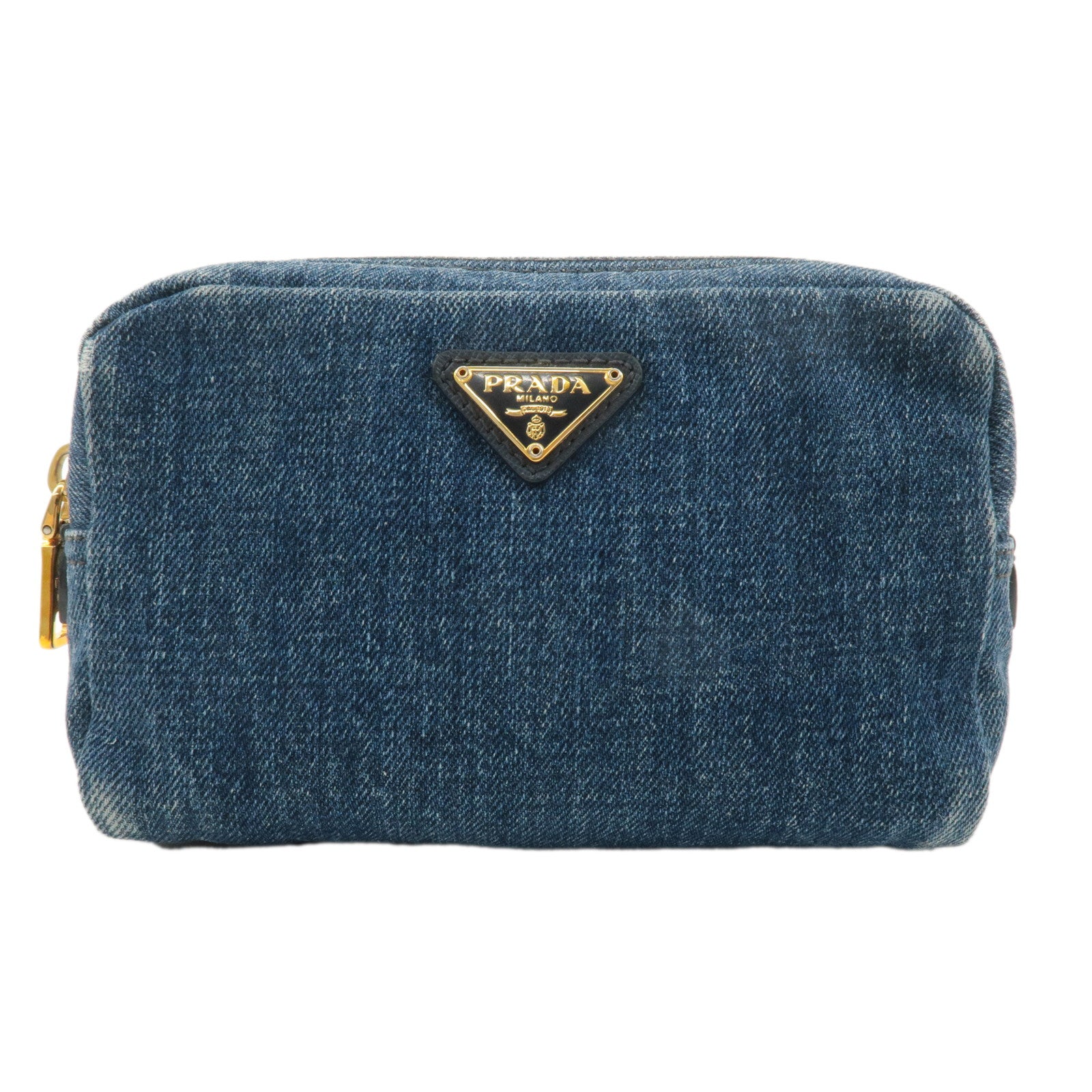 PRADA Logo Denim Cosmetic Pouch Blue