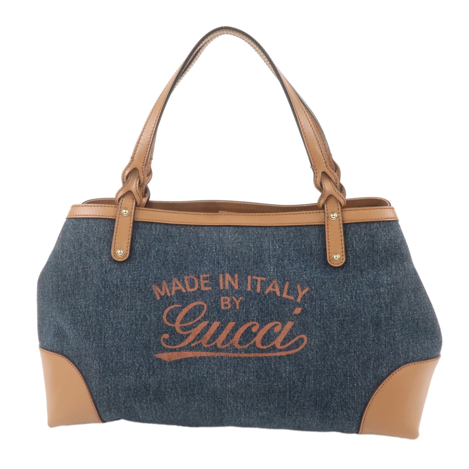 GUCCI-Craft-Denim-Leather-Tote-Bag-Navy-Brown-348715