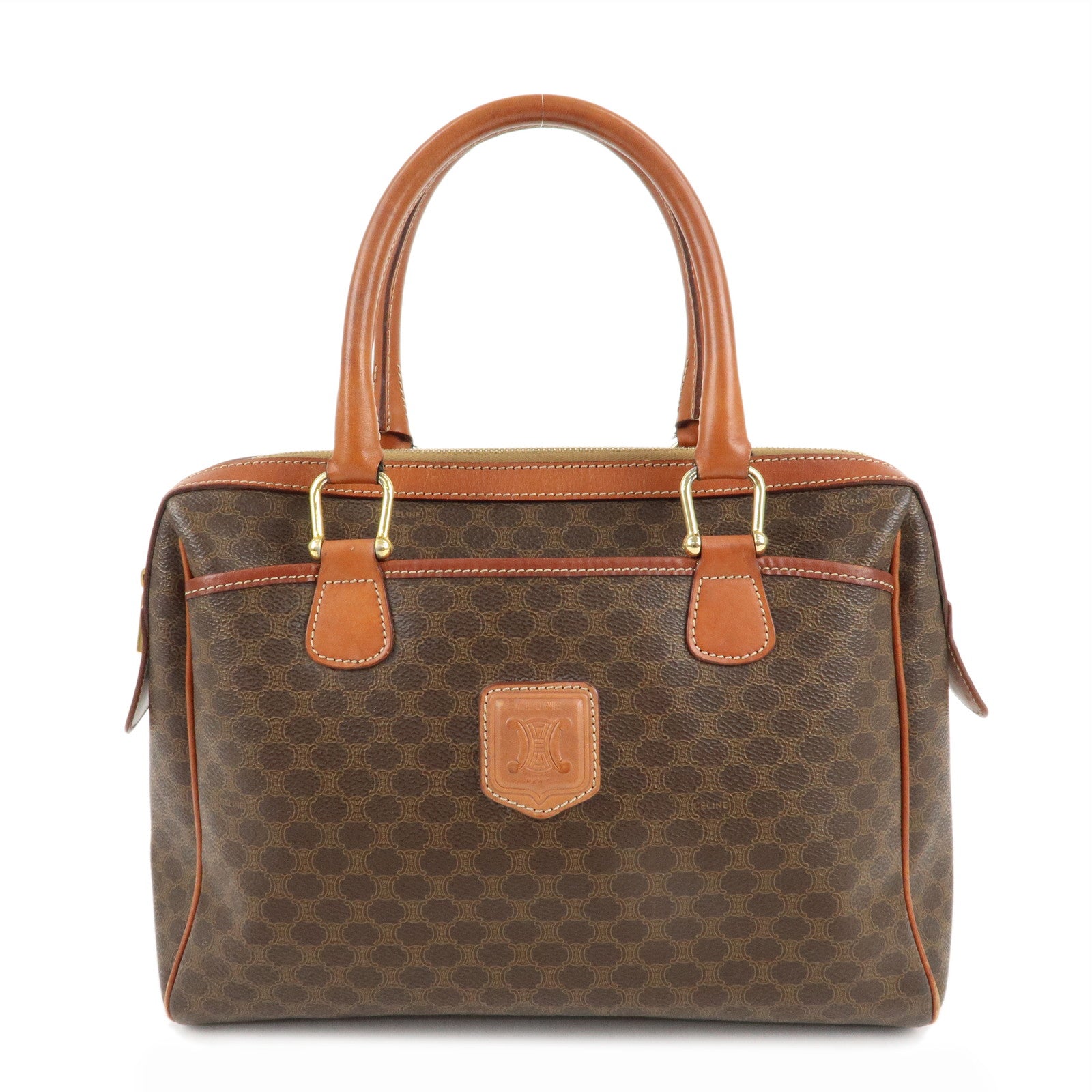 CELINE-Macadam-PVC-Leather-Boston-Bag-Hand-Bag-Brown