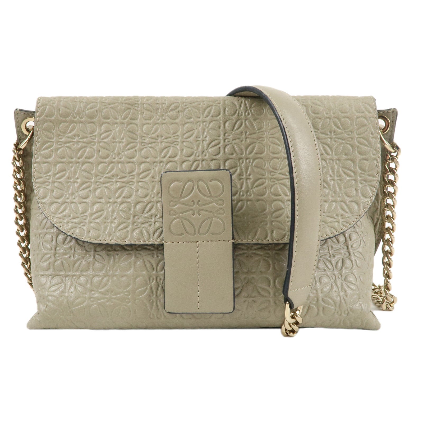 LOEWE Anagram Leather Avenue Chain Shoulder Bag Light Green