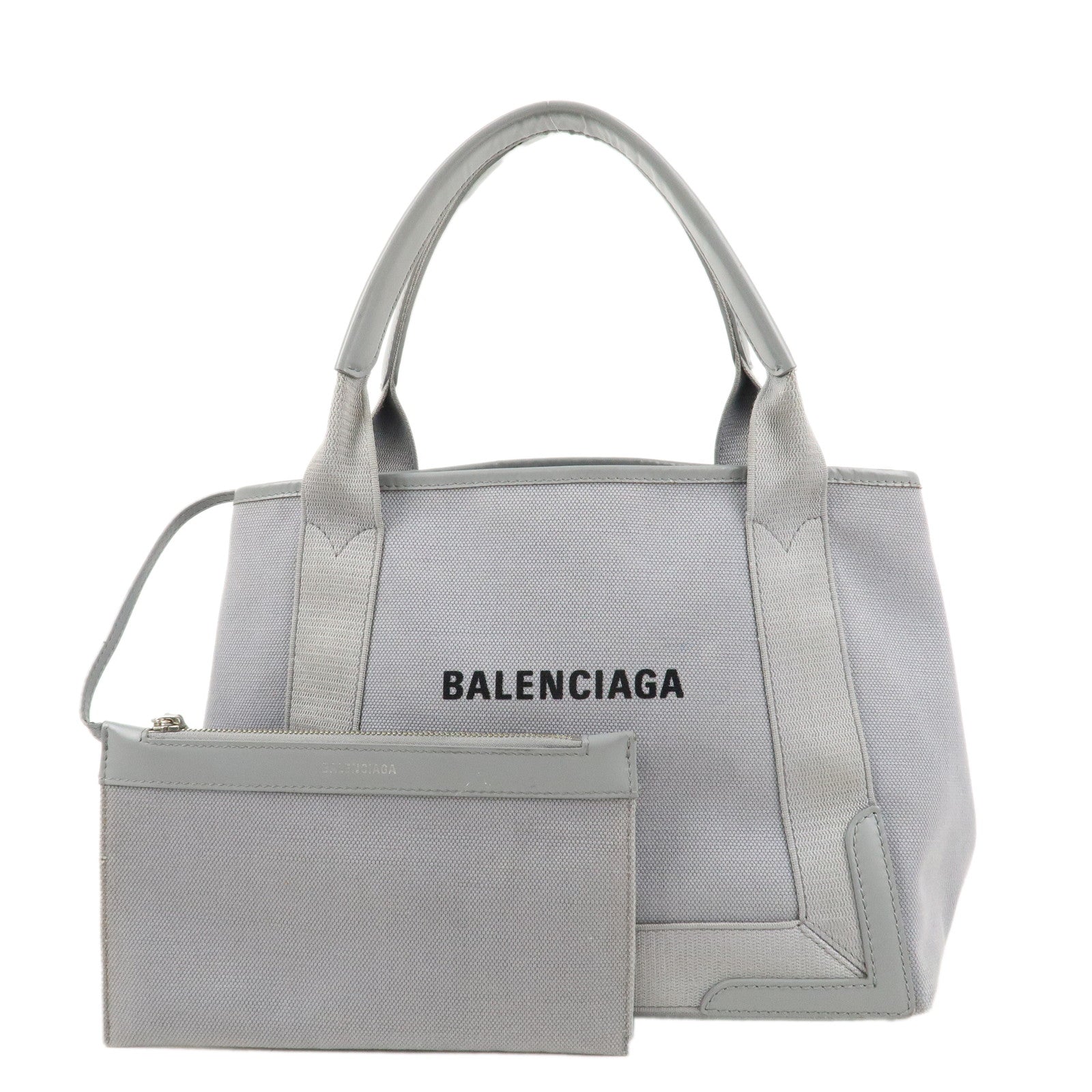 BALENCIAGA-Navy-Cabas-Hand-Bag-Tote-Bag-Shoulder-Bag-Grey-339933