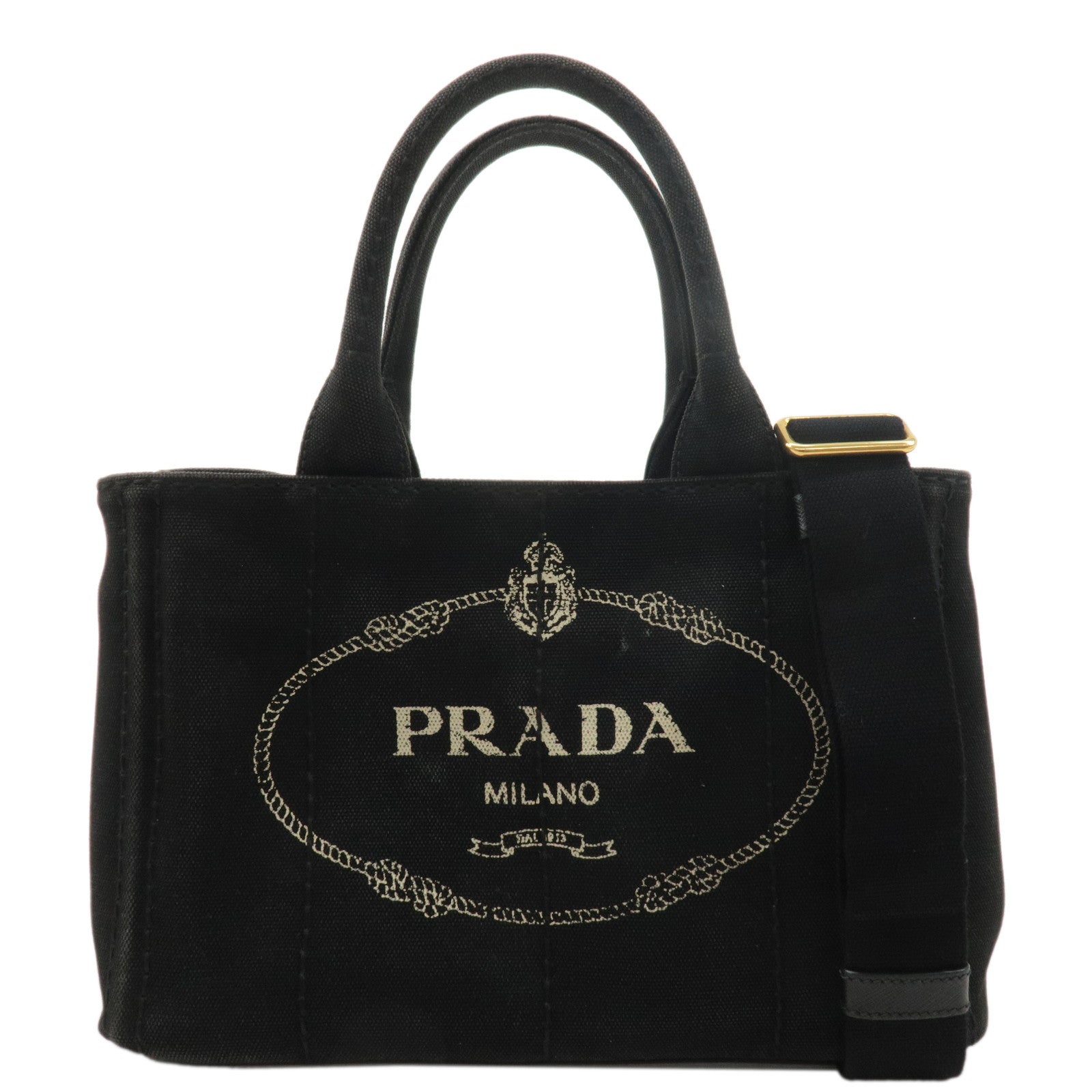 PRADA Logo Canapa Mini Canvas 2Way Shoulder Bag Black