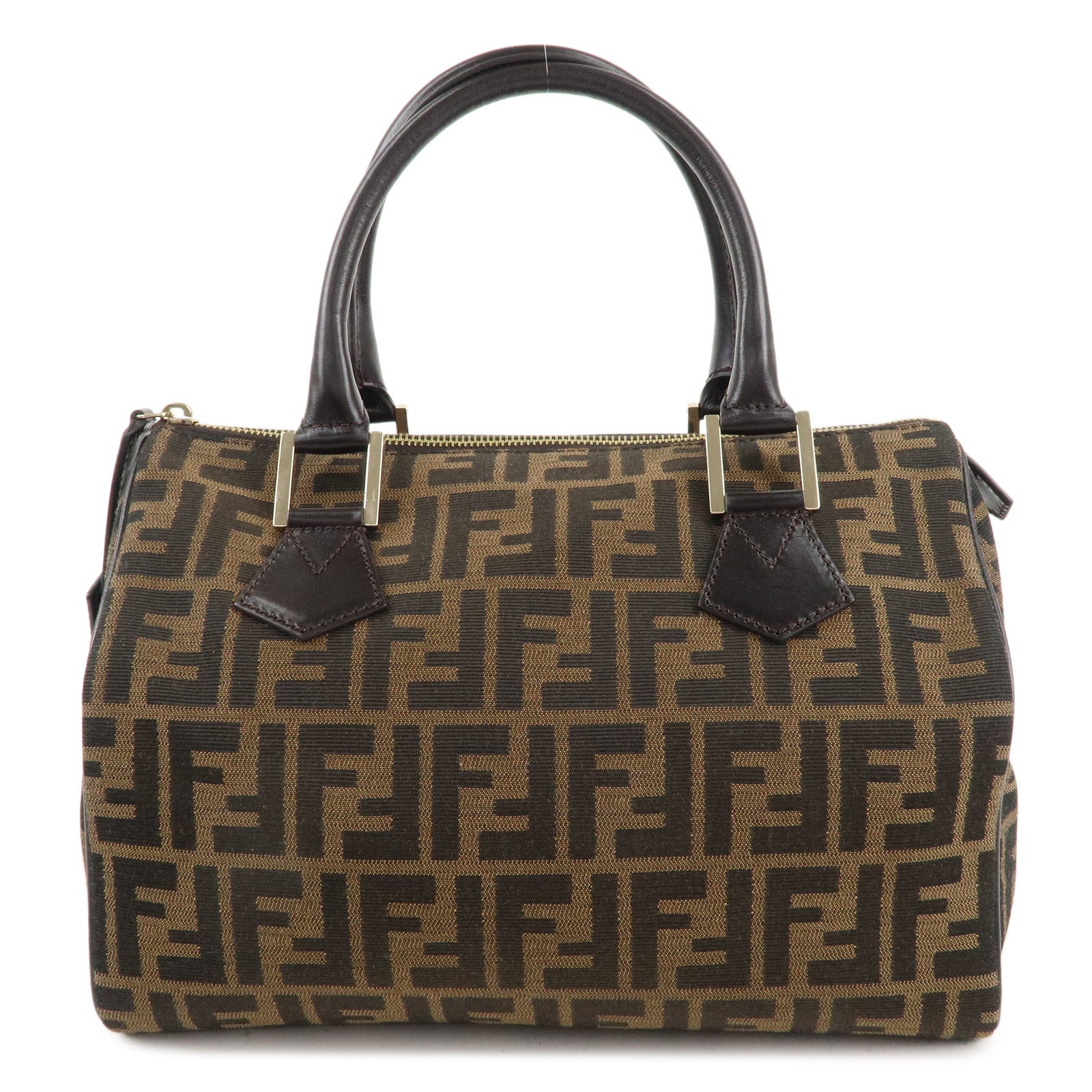 FENDI-Zucca-Canvas-Leather-Mini-Boston-Bag-Black-Brown-8BL104