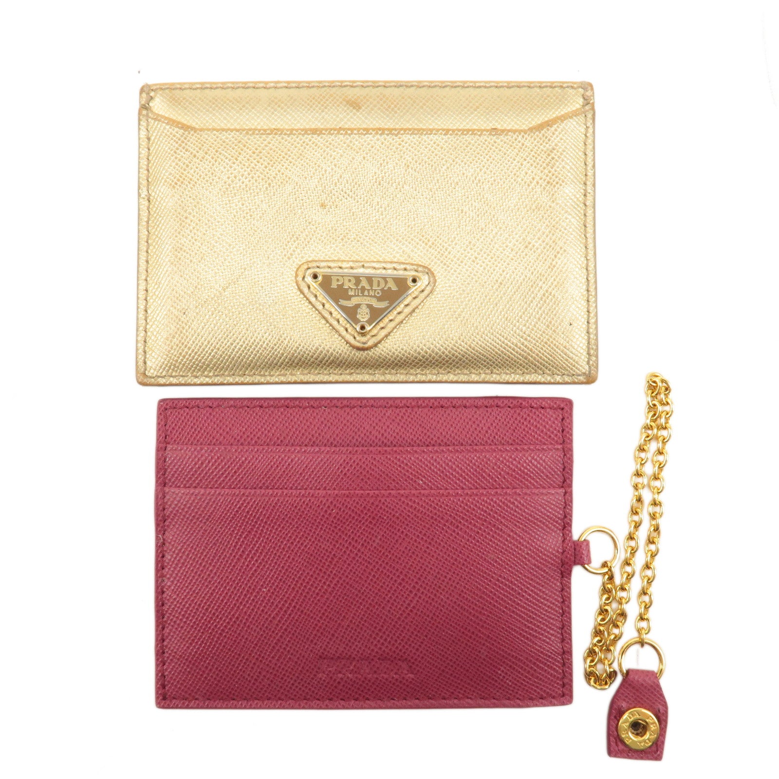 PRADA-Set-o-2-Saffiano-Card-Case-Pink-Gold