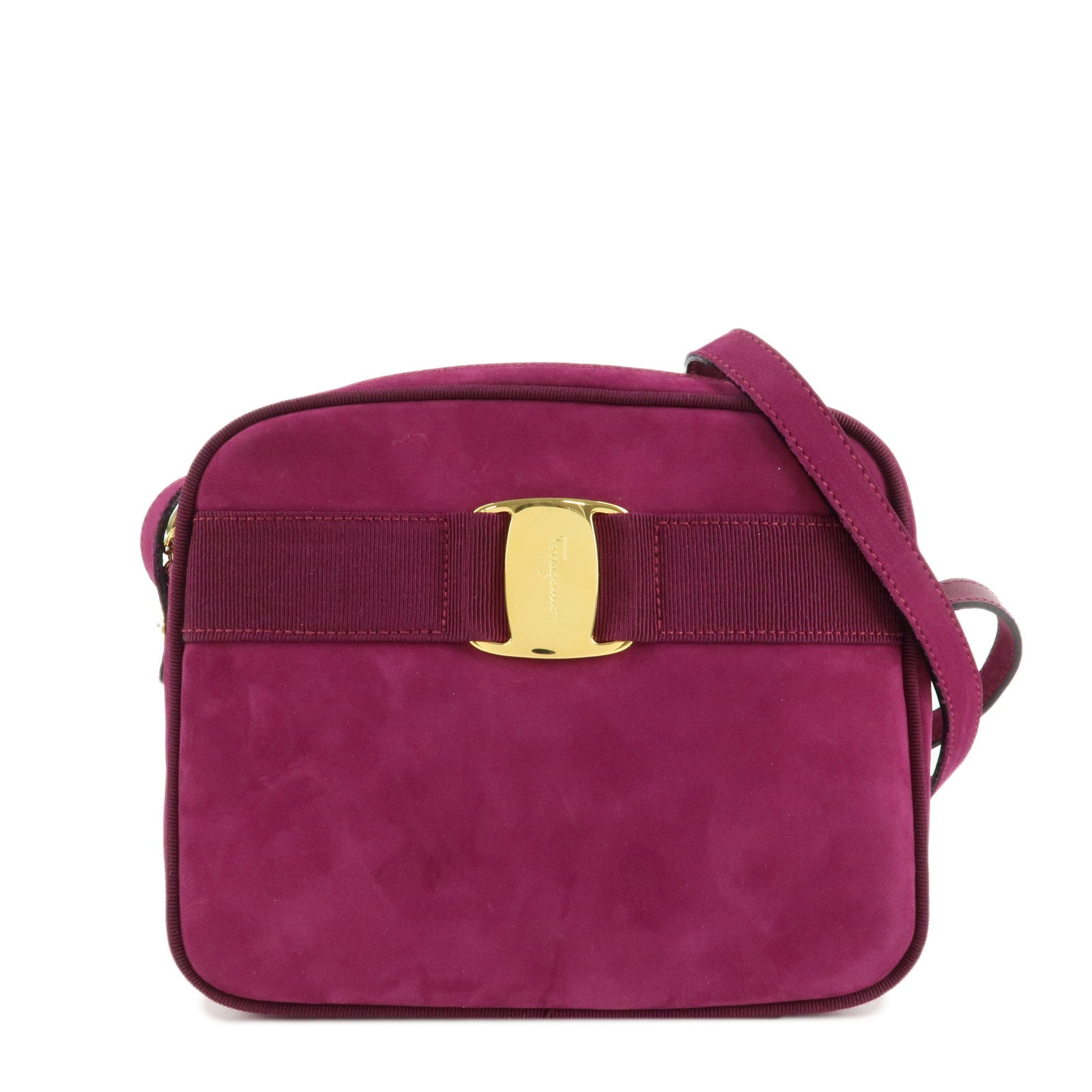 Ferragamo-Vara-Ribbon-Suede-Leather-Shoulder-Bag-Purple