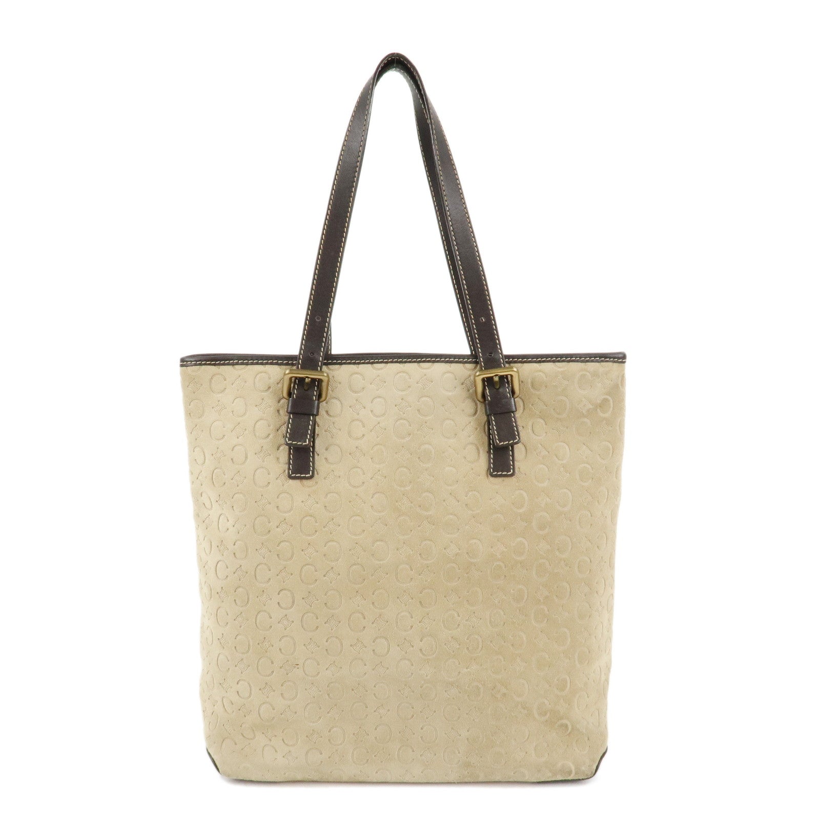 CELINE-C-Macadam-Suede-Leather-Tote-Bag-Hand-Bag-Beige