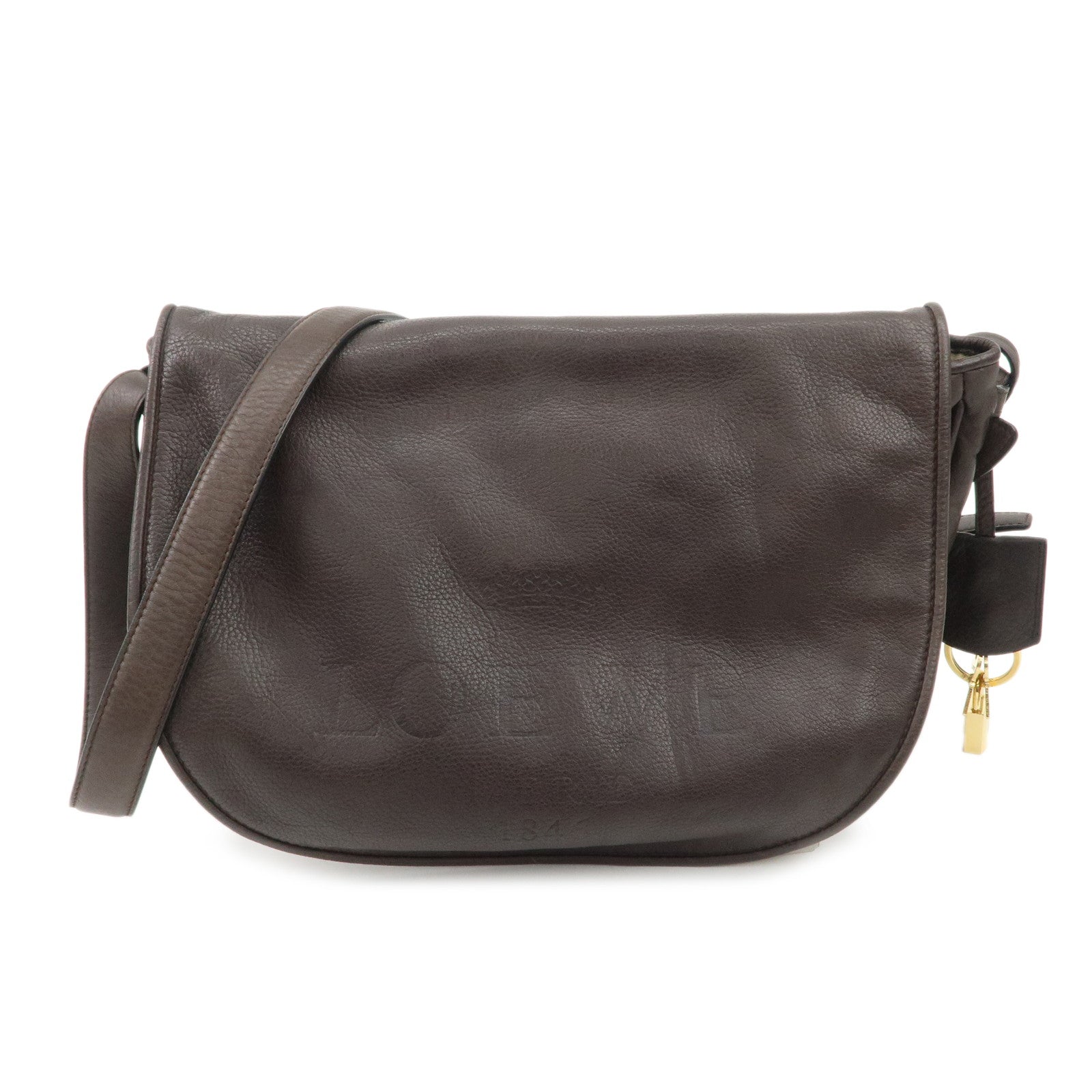 LOEWE-Heritage-Leather-Shoulder-Bag-Crossbody-Dark-Brown-Gold-HDW