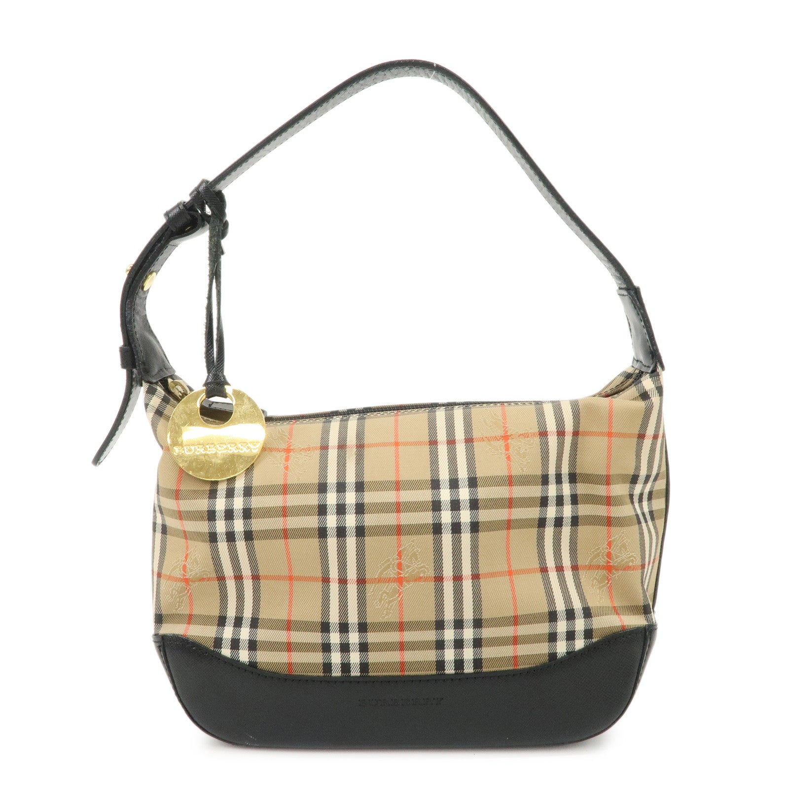 BURBERRY-Nova-Plaid-Canvas-Leather-Shoulder-Bag-Hand-Bag-Black