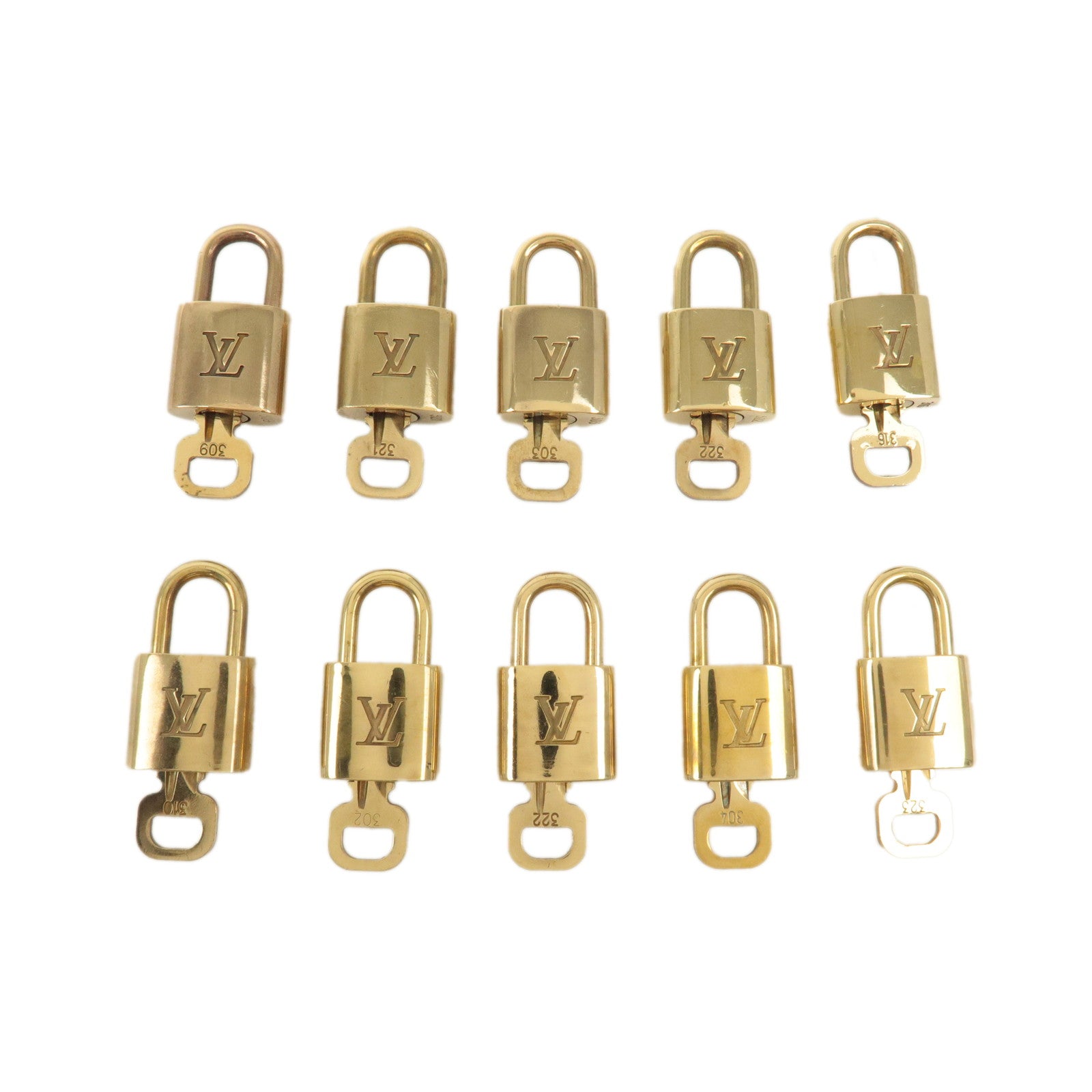 Louis Vuitton Set of 10 Lock 
Key Cadena Key Lock Gold