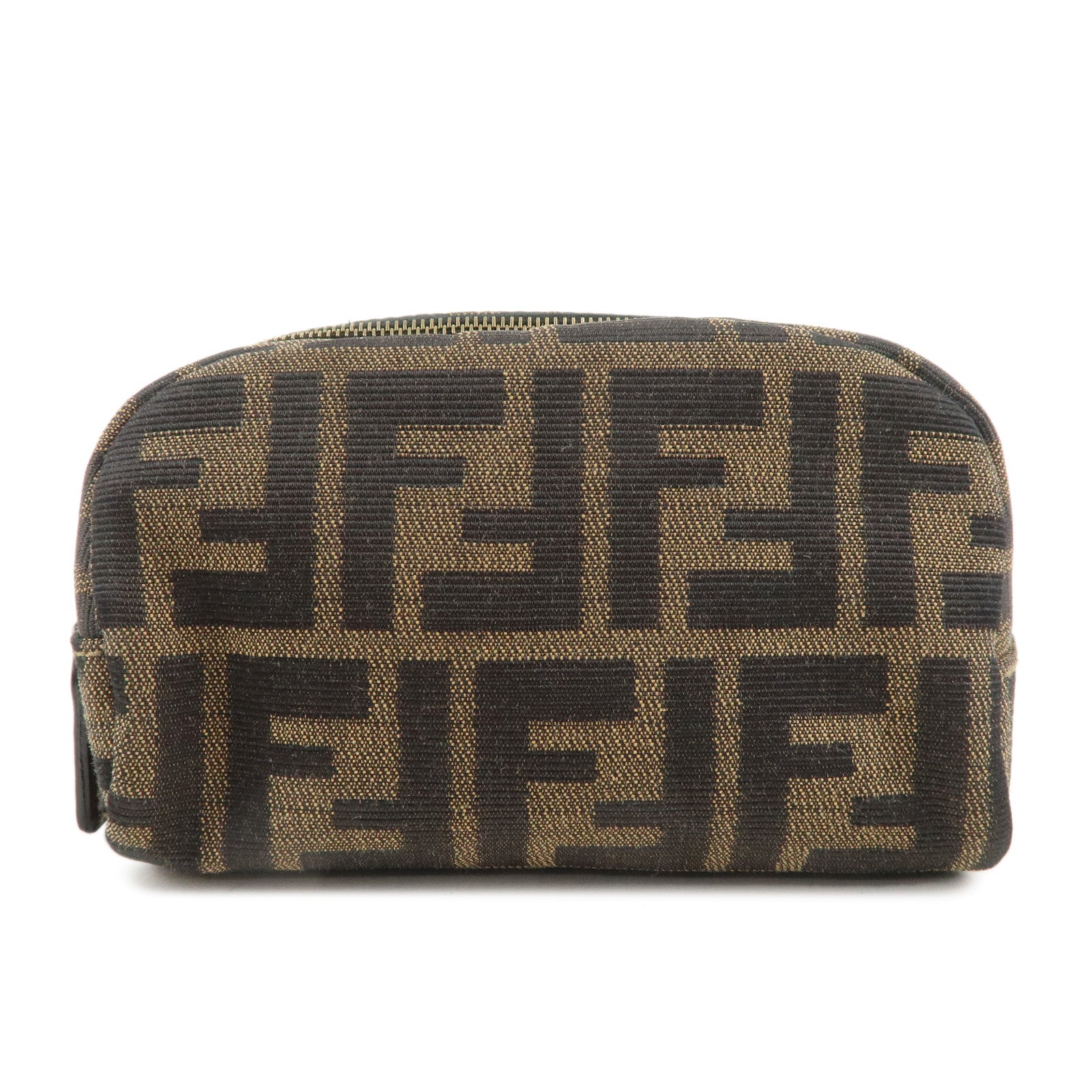 FENDI Zucca Canvas Leather Pouch Khaki Black 26361