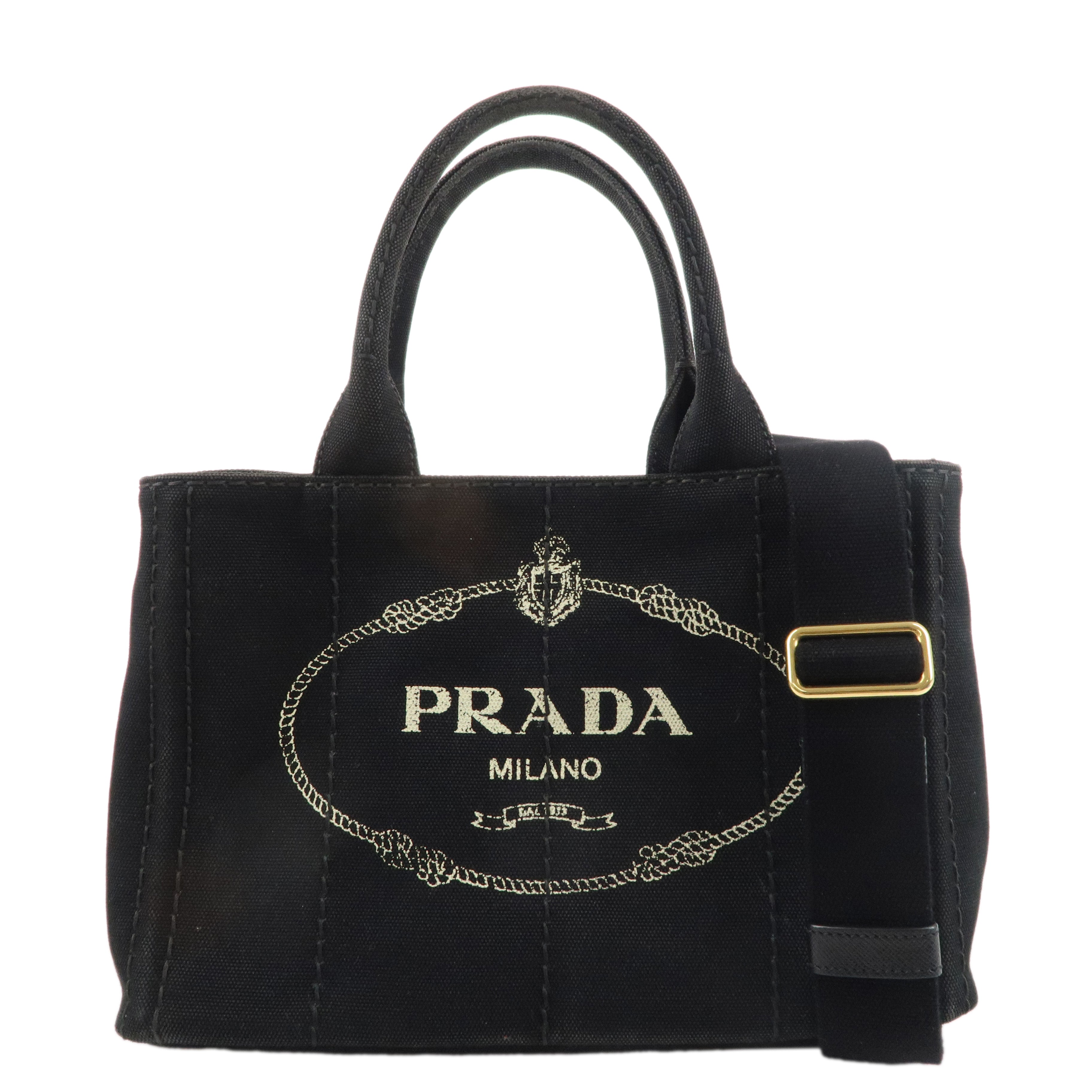 PRADA Canapa Mini Canvas 2Way Bag Shoulder Bag Black 1BG439