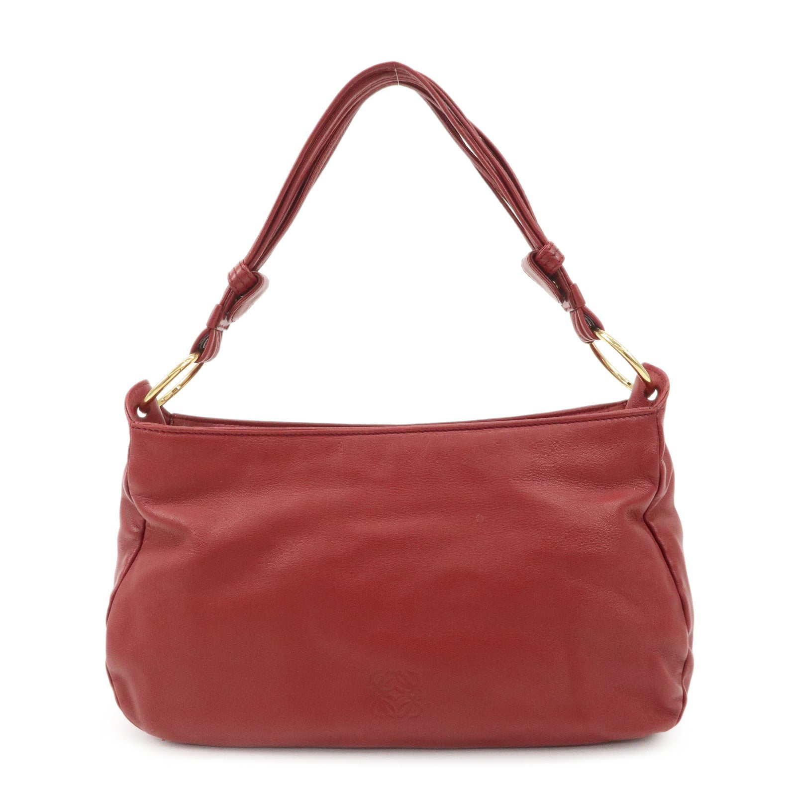 LOEWE-Anagram-Leather-Shoulder-Bag-Hand-Bag-Gold-Red