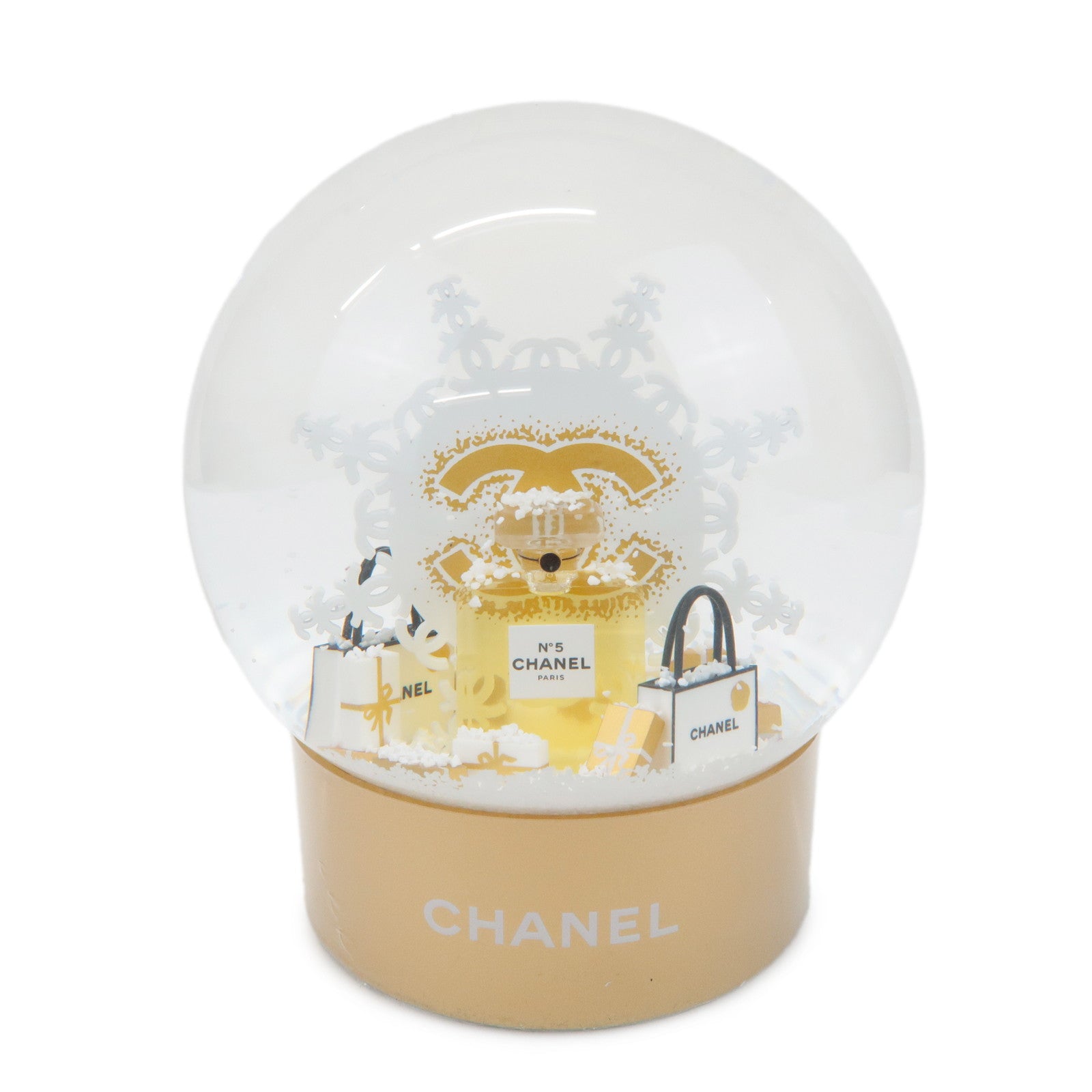 CHANEL-Glass-Snow-Globe-Snow-Dome-2024-Novelty-Gold-White