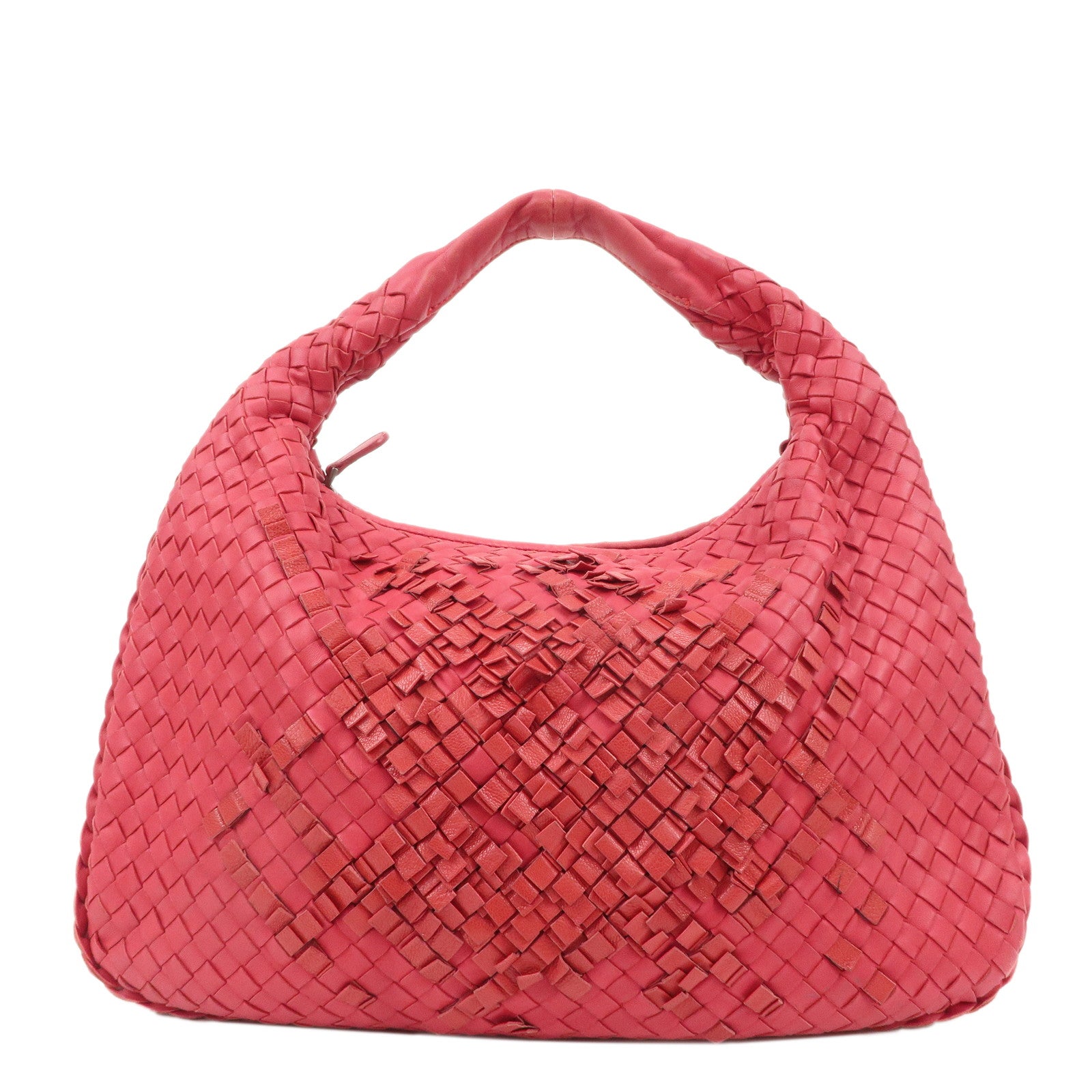 BOTTEGA-VENETA-Intrecciato-Leather-Shoulder-Bag-Pink-115653