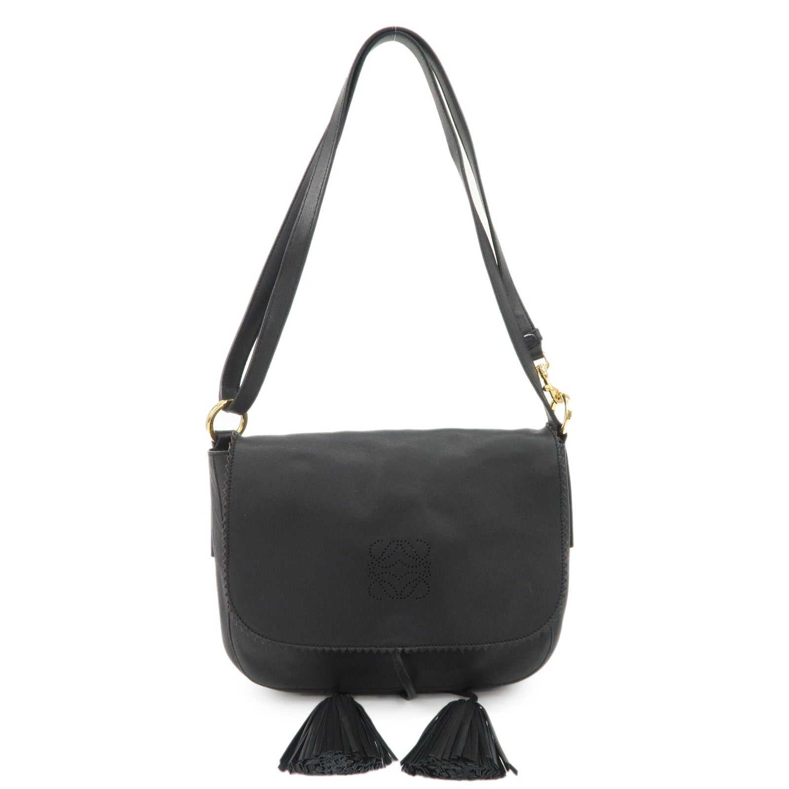 LOEWE-Anagram-Leather-Tassel-2Way-Shoulder-Bag--Black-315.82.E29