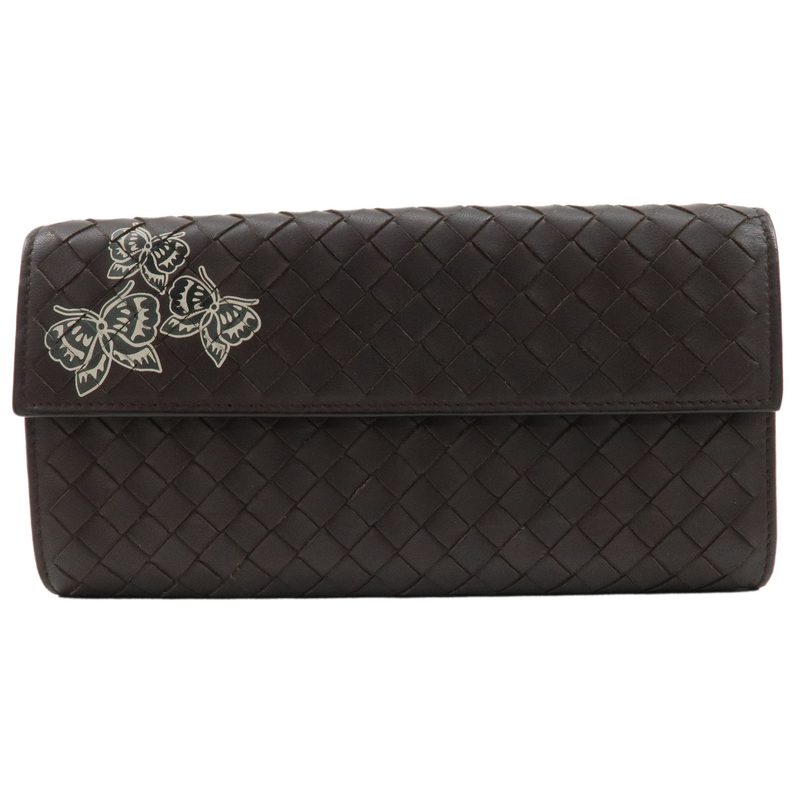 BOTTEGA-VENETA-Intrecciato-Leather-Bi-fold-Long-Wallet-Butterfly