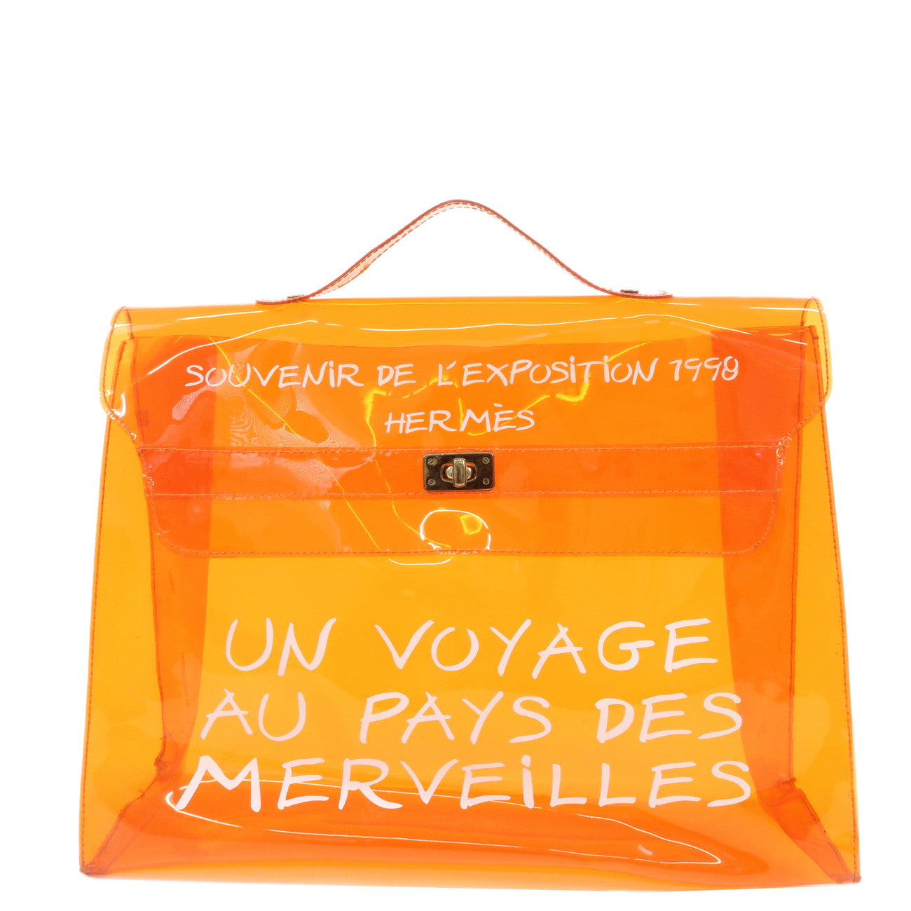 HERMES-Vinyl-Kelly-Bag-Hand-Bag-Clear-Orange-Gold-Hardware