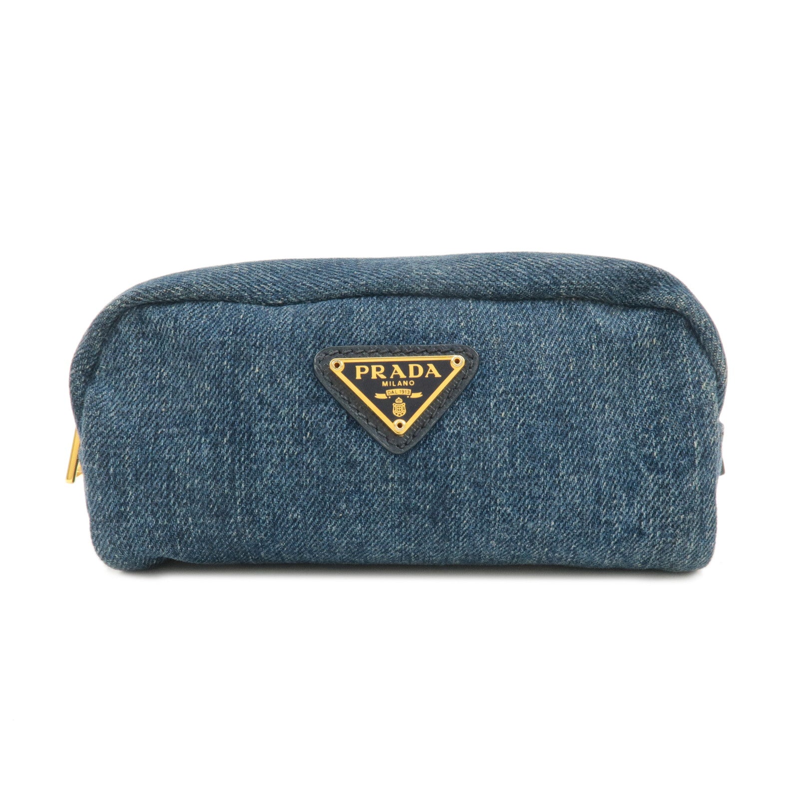 PRADA-Logo-Denim-Pouch-Cosmetic-Pouch-Blue-Gold-Hardware