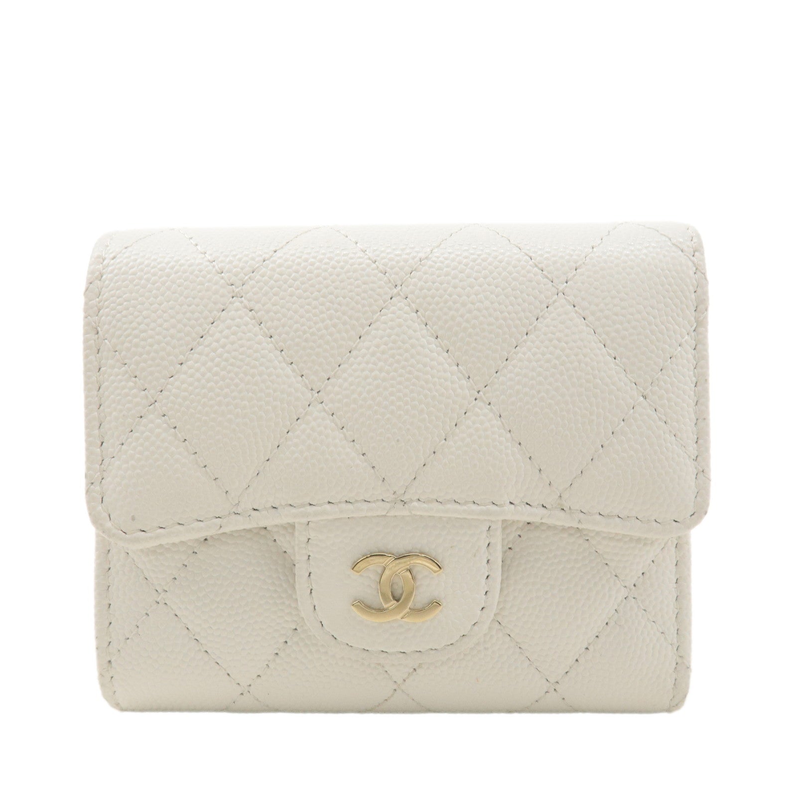 CHANEL Matelasse Caviar Skin Compact Wallet White A84029