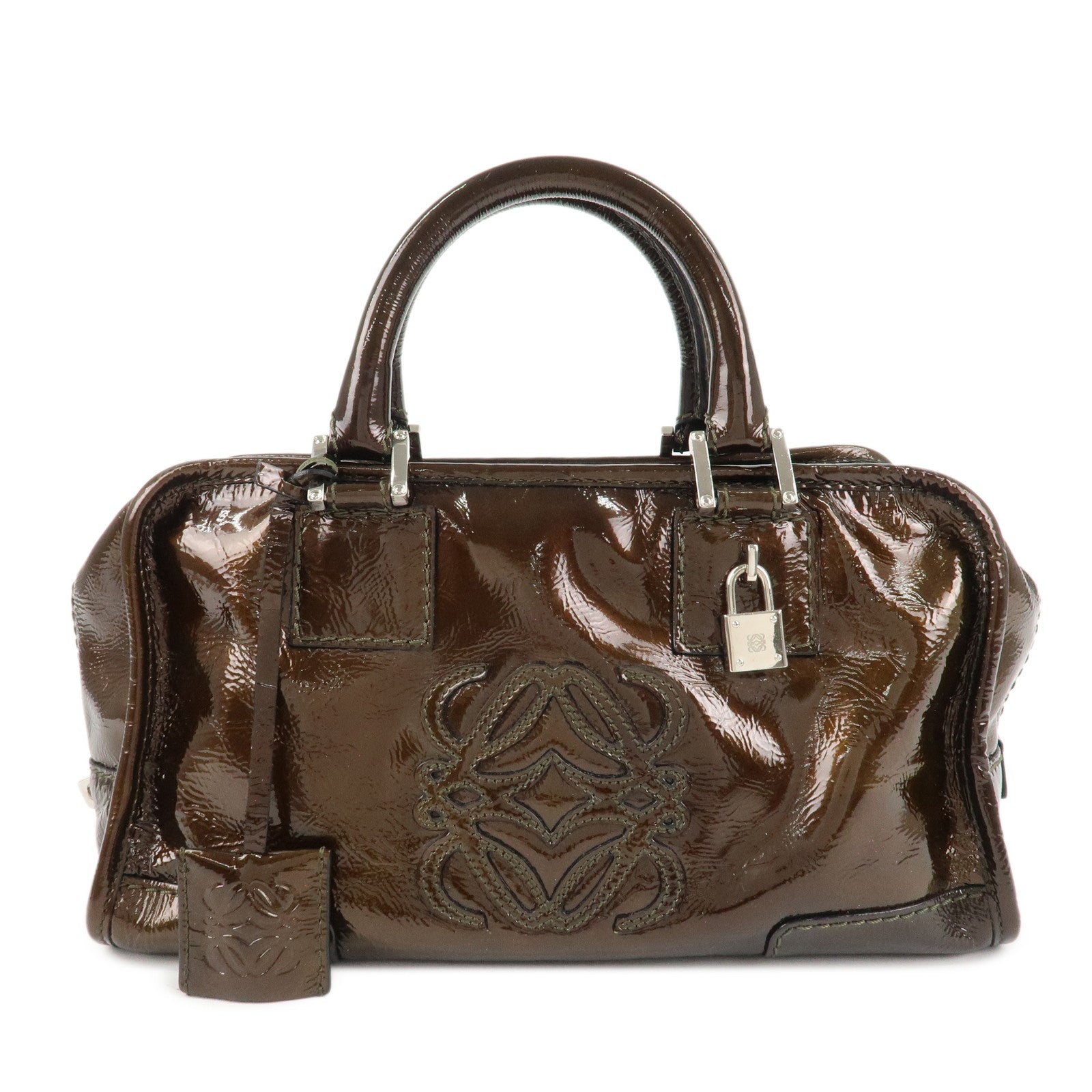 LOEWE-Anagram-Patent-Leather-Amasona28-Hand-Bag--Bronze