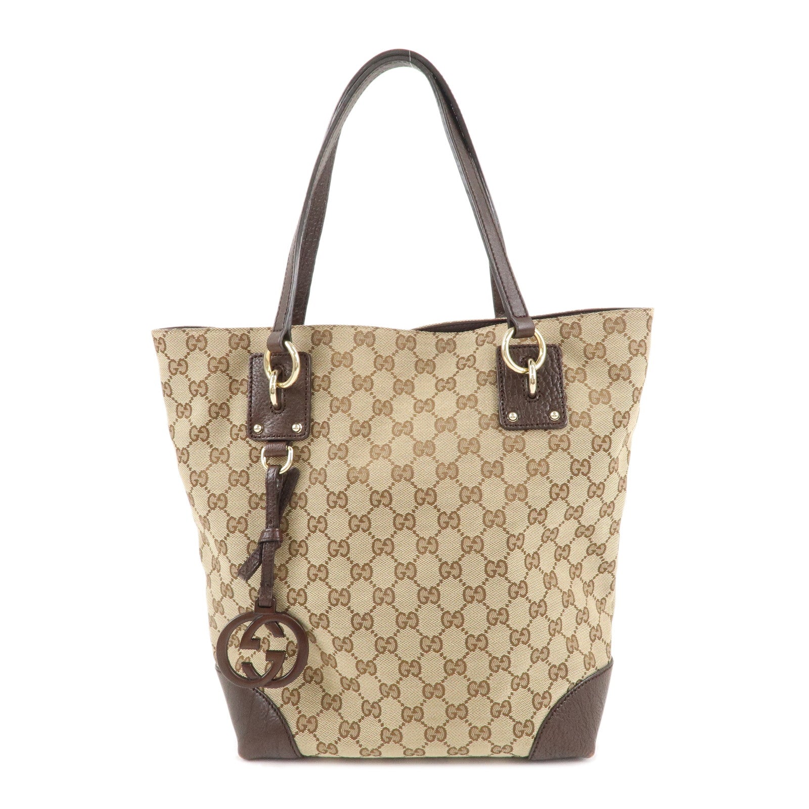 GUCCI GG Canvas Leather Tote Bag Beige Brown 247237