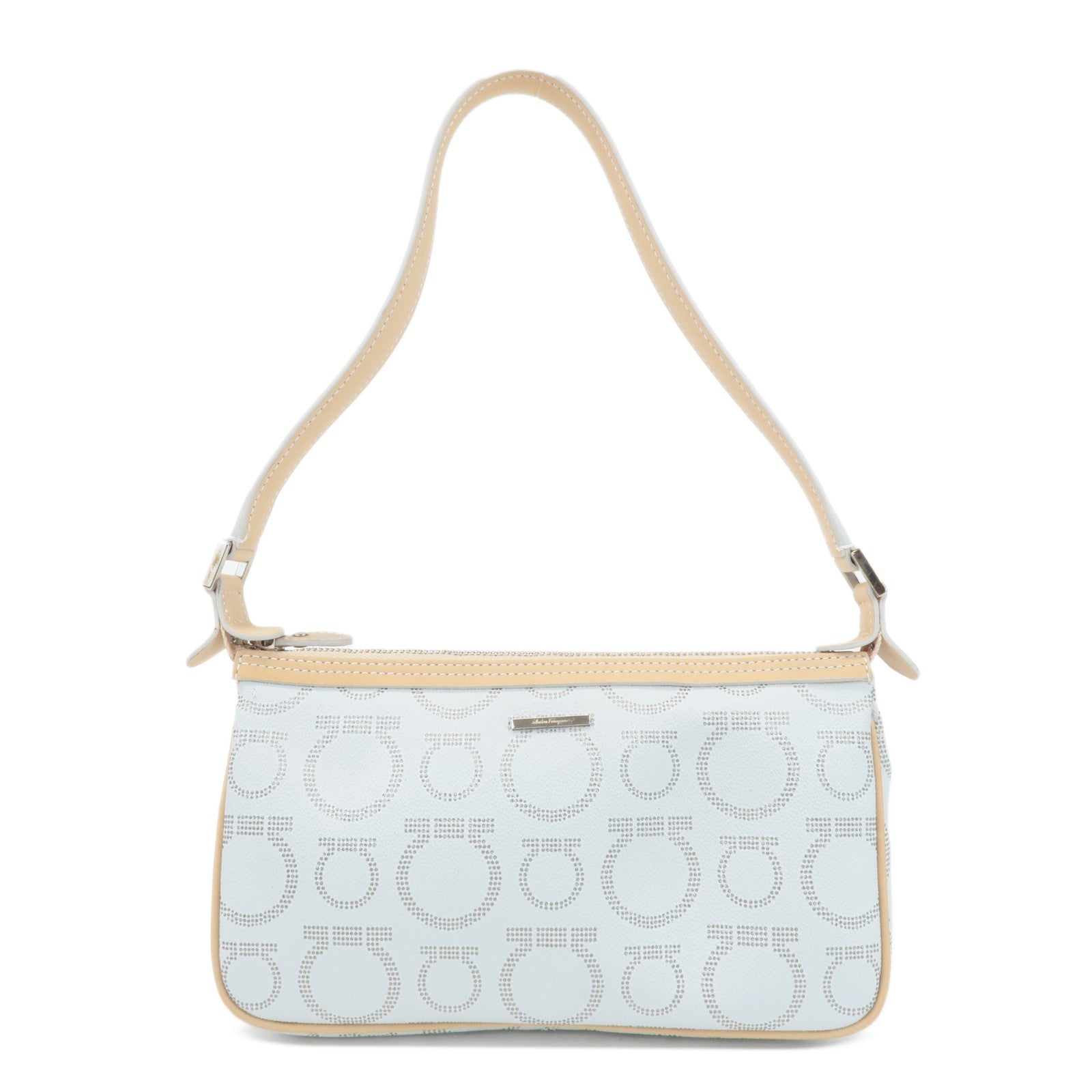 Ferragamo-Gancini-PVC-Leather-Shoulder-Bag-White-Beige-AU-21/7497