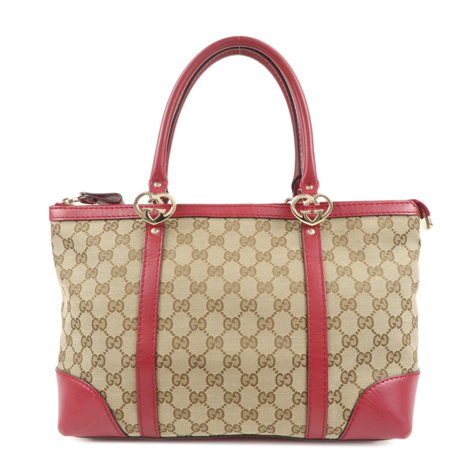 GUCCI-Lovely-GG-Canvas-Leather-Tote-Bag-Hand-Bag-Red-257069