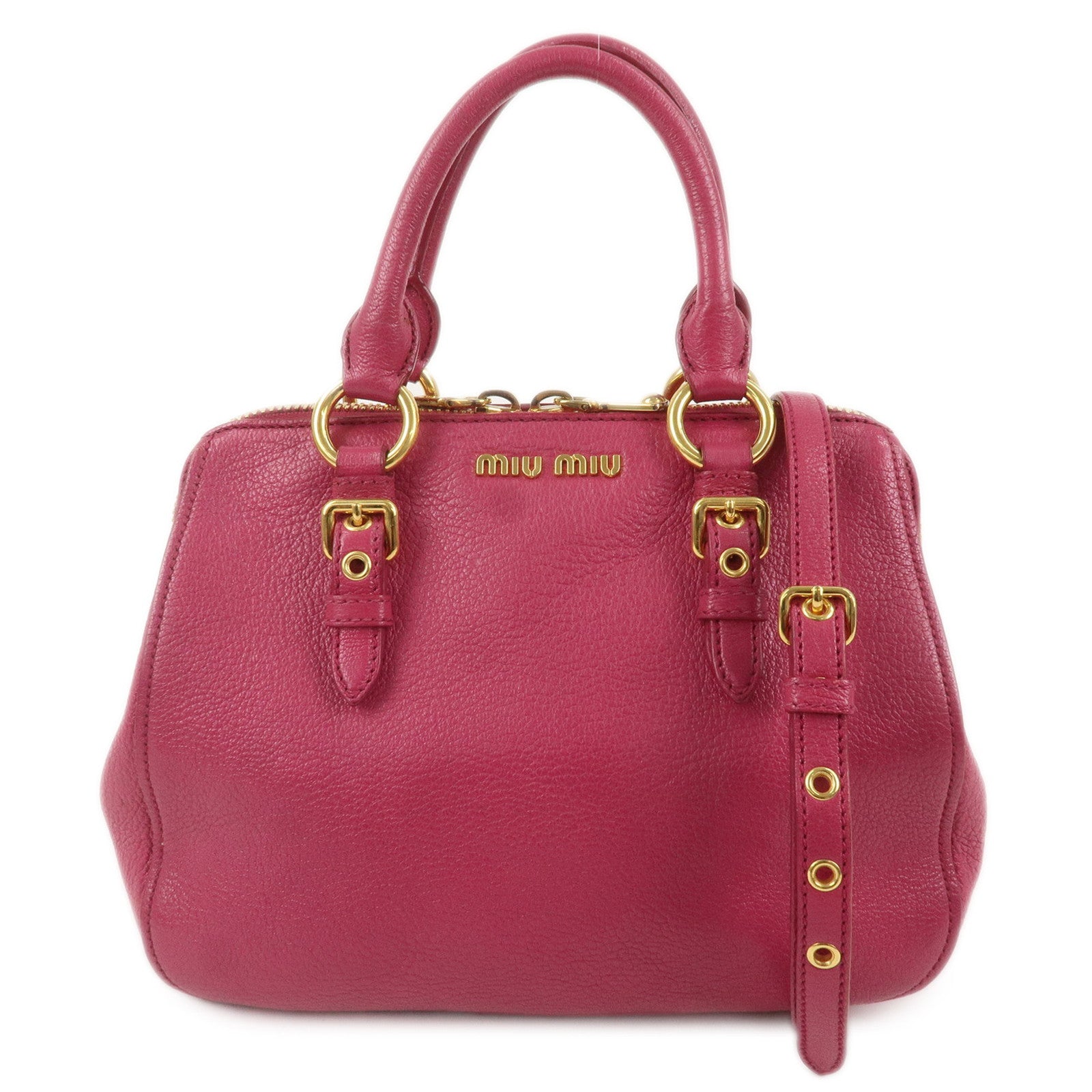 MIU-MIU-Leather-2WAY-Boston-Bag-Hand-Bag-Shoulder-Bag-Pink