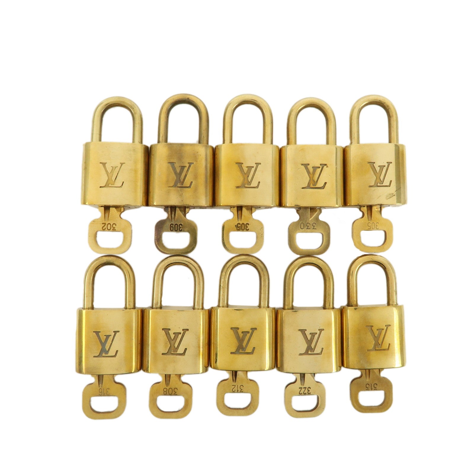 Louis-Vuitton-Set-of-10-Lock-&-Key-Cadena-Key-Lock-Metal-Gold