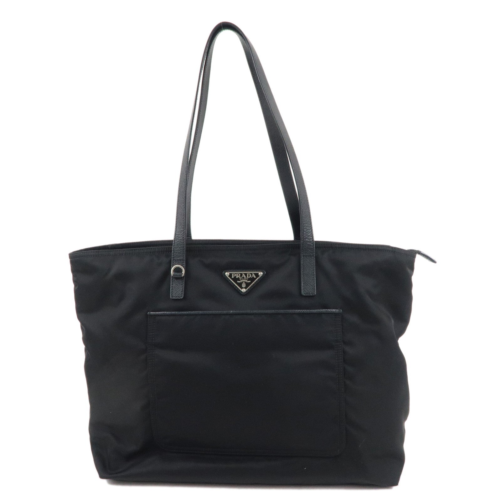 PRADA-Logo-Nylon-Leather-Tote-Bag-NERO-Black-1BG052