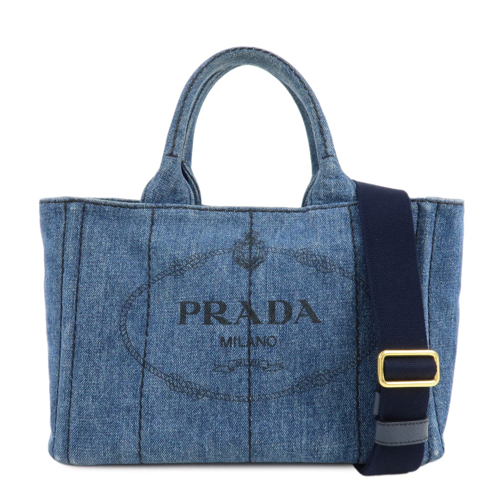 PRADA-Canapa-Mini-Denim-Leather-2Way-Bag-Tote-Bag-Blue-1BG439