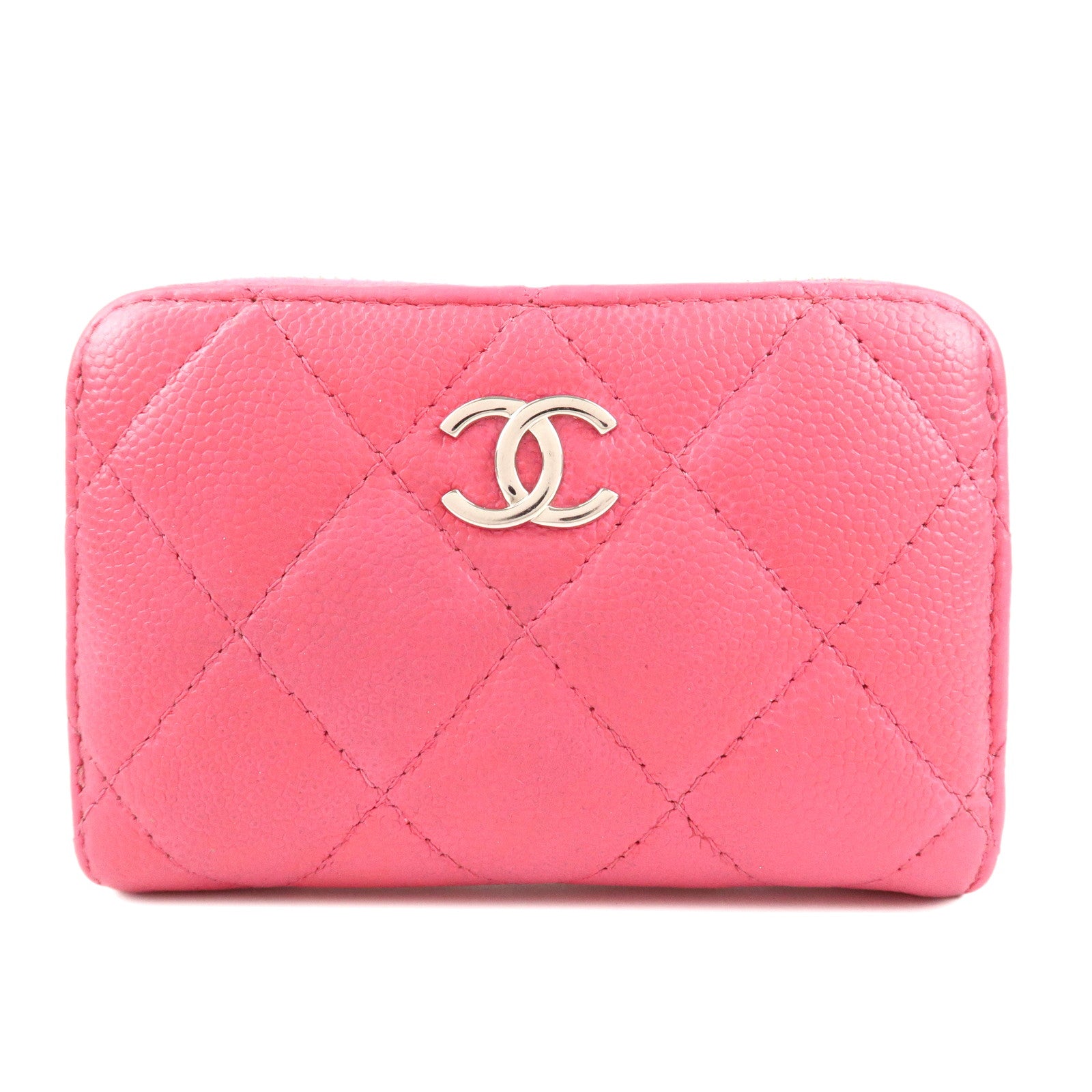 CHANEL-Matelasse-Caviar-Skin-Zippy-Around-Coin-Purse-Pink