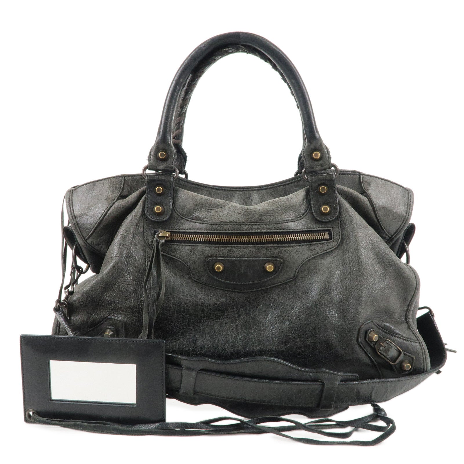 BALENCIAGA-The-City-Leather-2Way-Bag-Hand-Bag-Black-115748