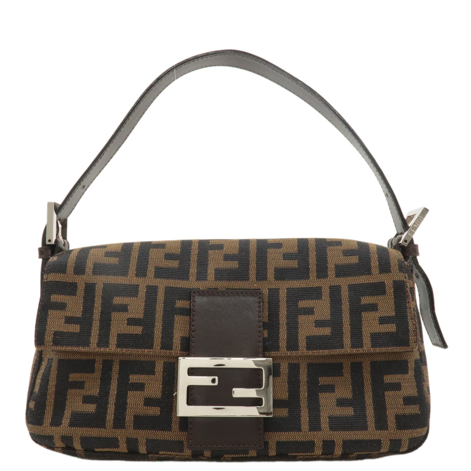 FENDI-Mamma-Baguette-Canvas-Leather-Shoulder-Bag-Brown-Black-26424