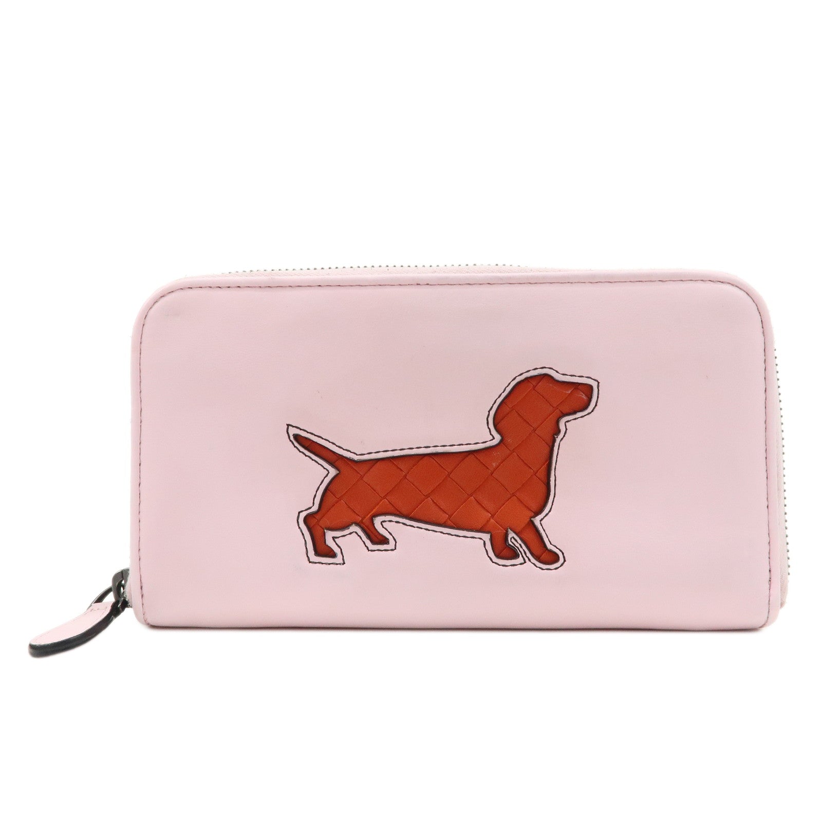 BOTTEGA-VENETA-Intrecciato-Leather-Round-Zippy-Wallet-Dog-Motif