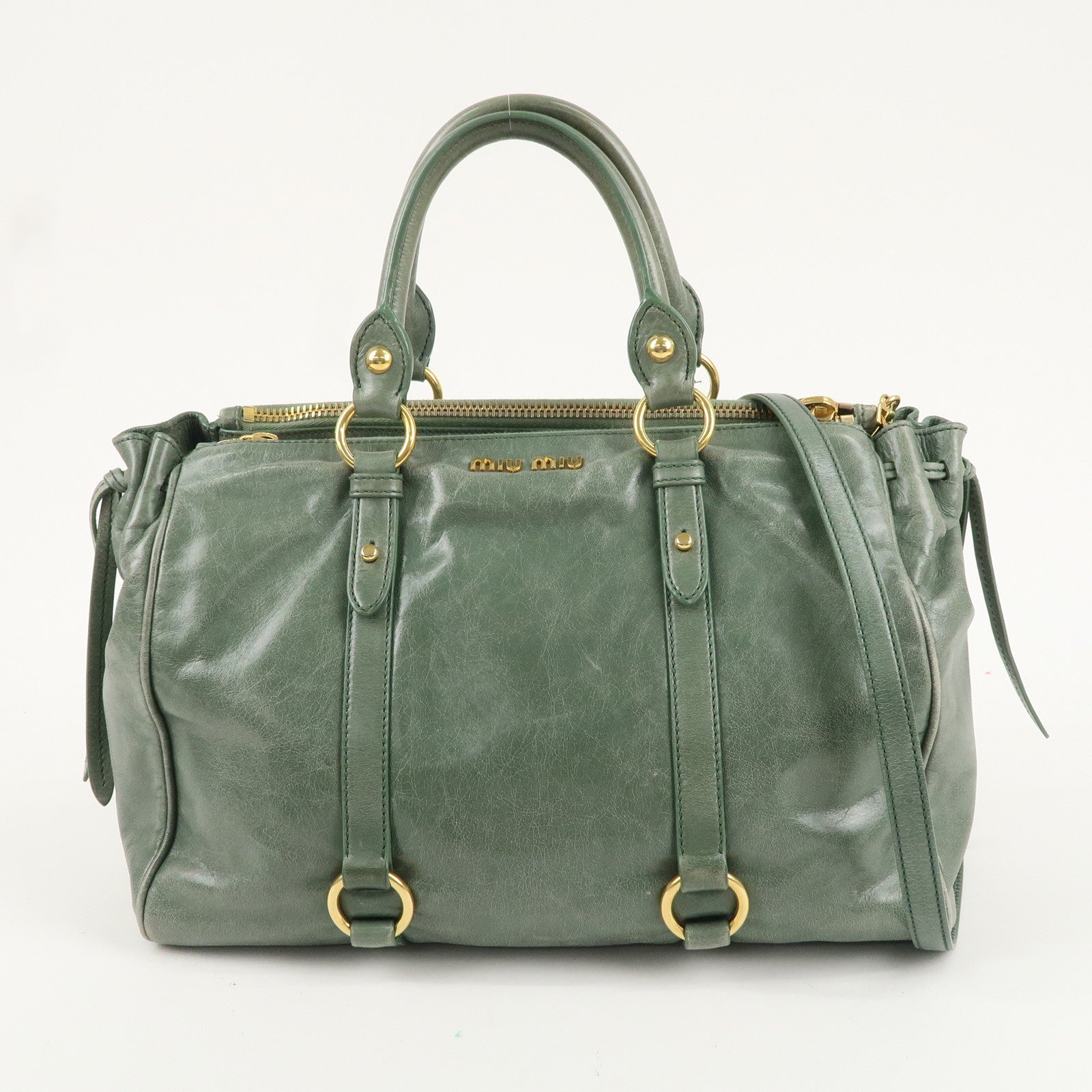 MIU MIU Leather 2Way Bag Hand Bag Shoulder Bag Green