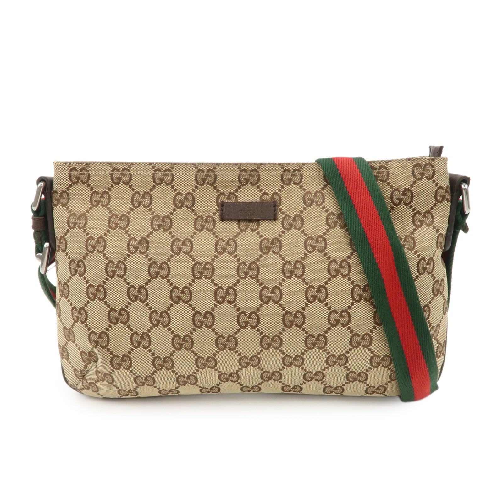 GUCCI-GG-Canvas-Leather-Shoulder-Bag-Beige-Dark-Brown-189749