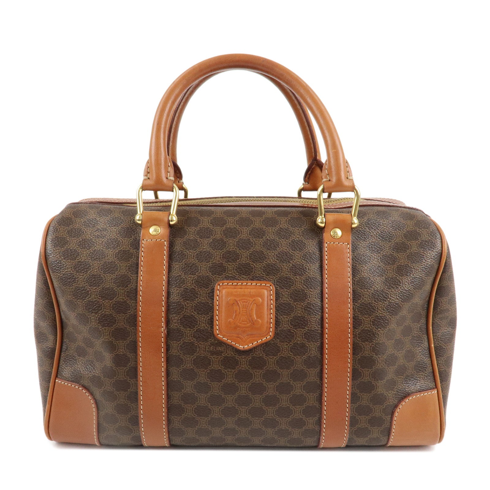 CELINE-Macadam-PVC-Leather-Boston-Bag-Hand-Bag-Brown