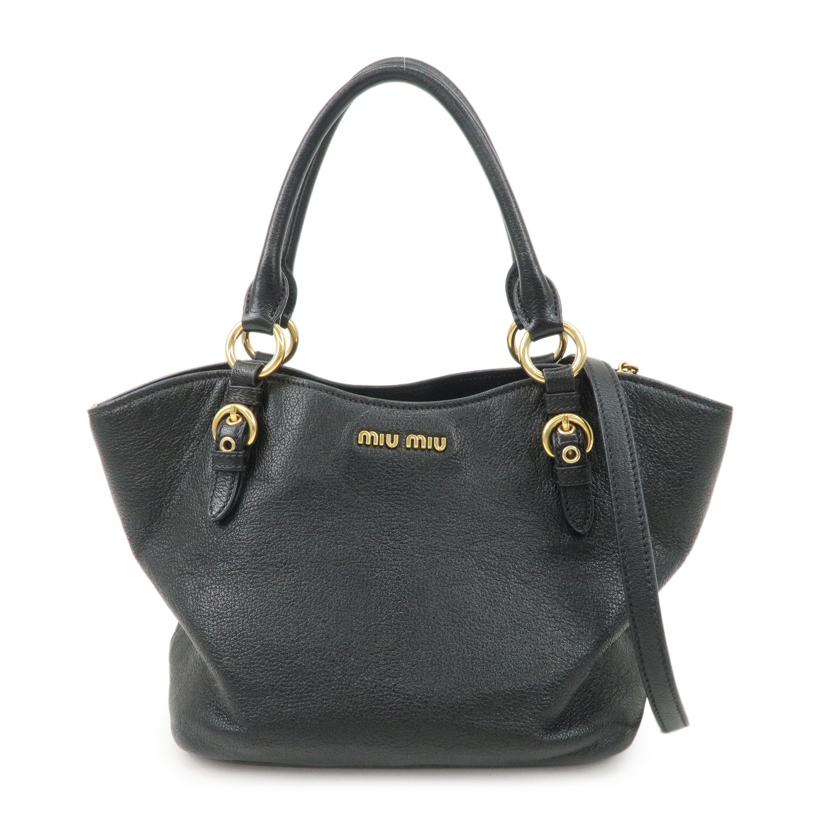 MIU-MIU-Logo-Leather-2Way-Tote-Bag-Black-5BE886